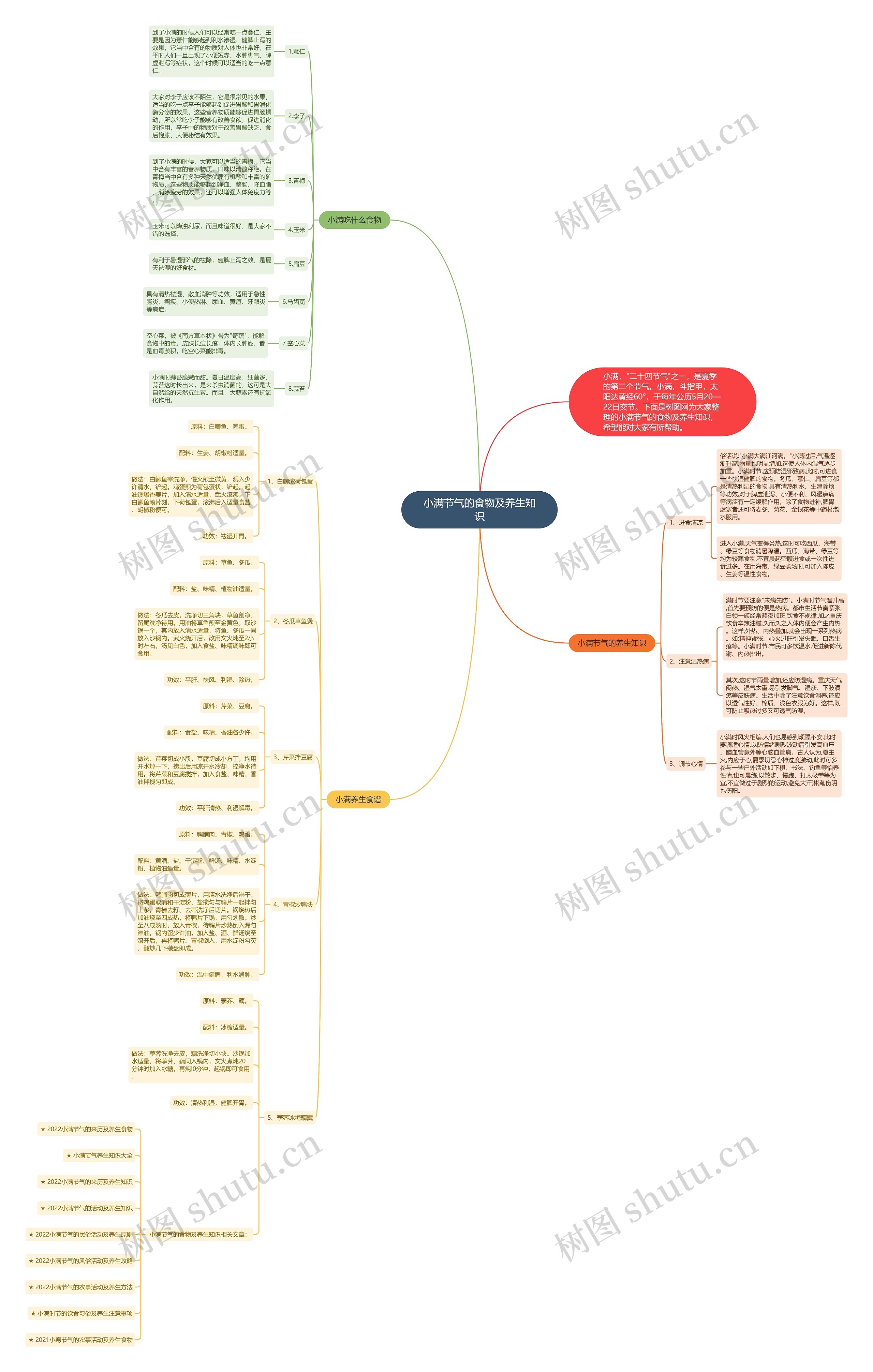 小满节气的食物及养生知识思维导图