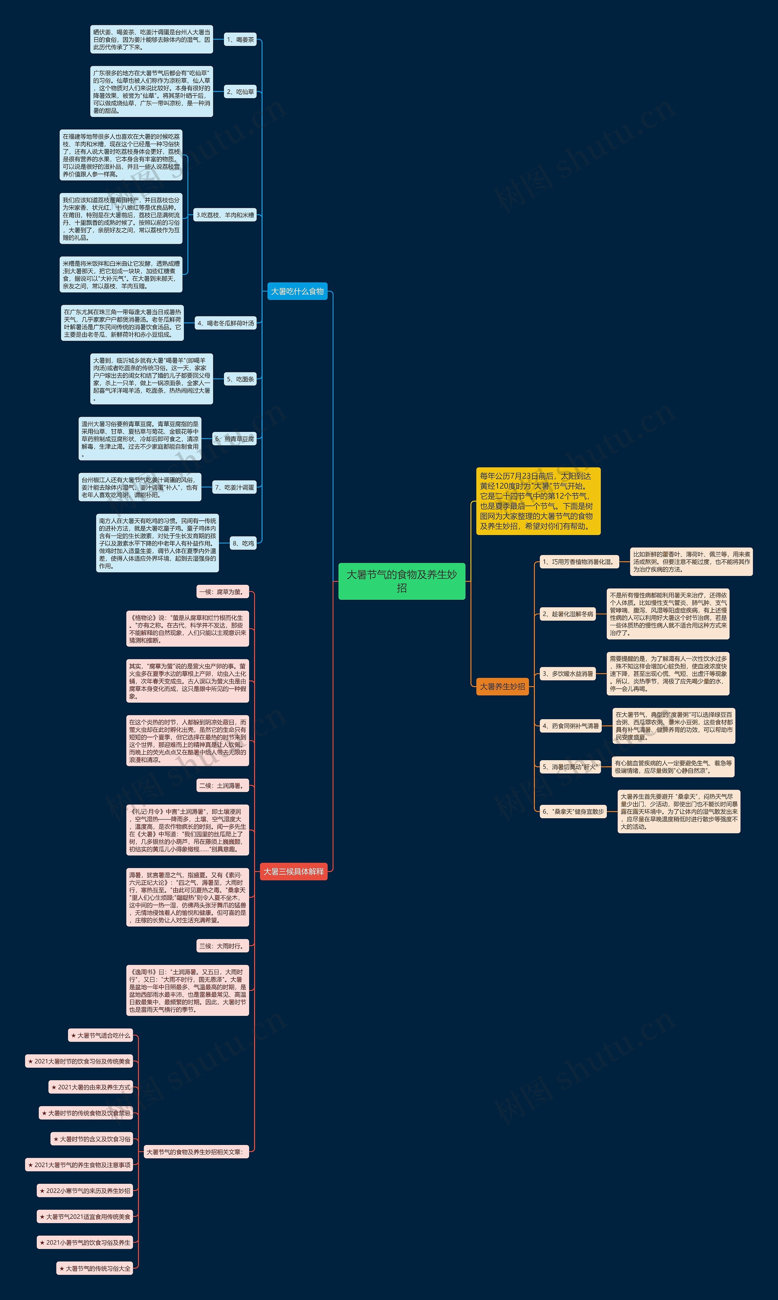 大暑节气的食物及养生妙招思维导图