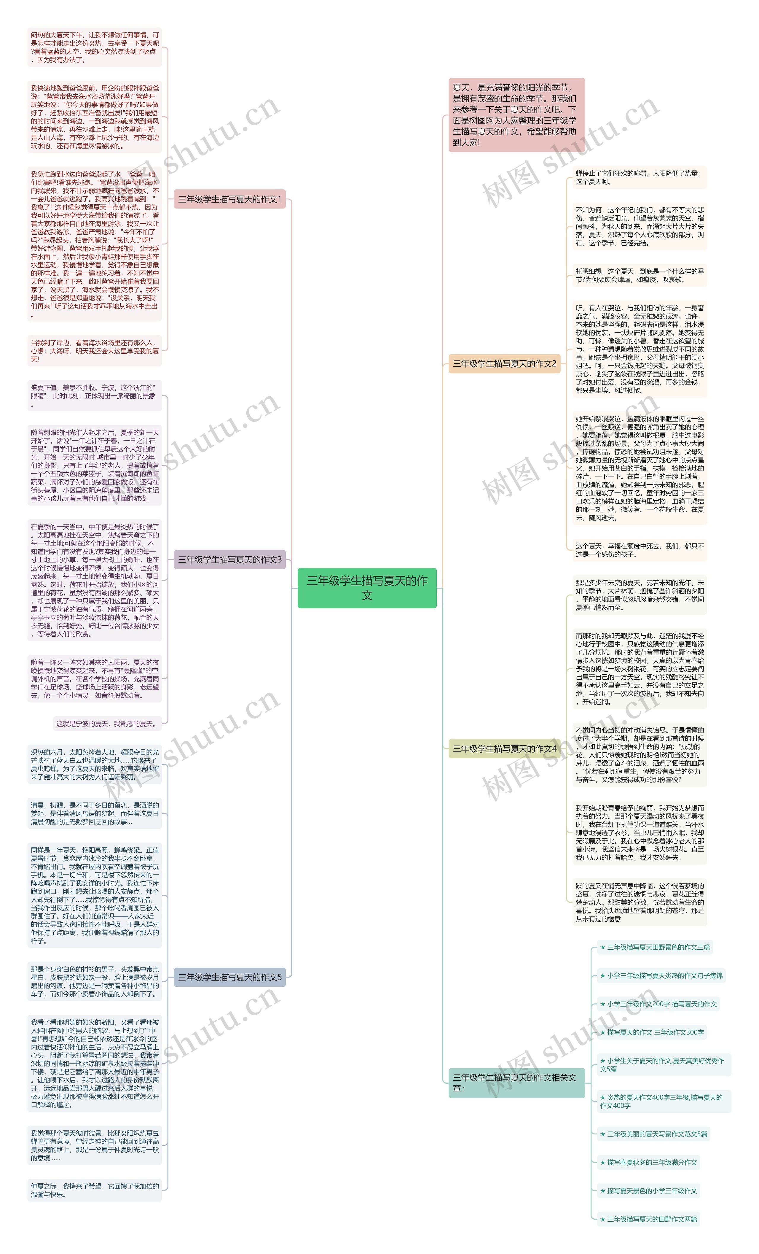 三年级学生描写夏天的作文思维导图