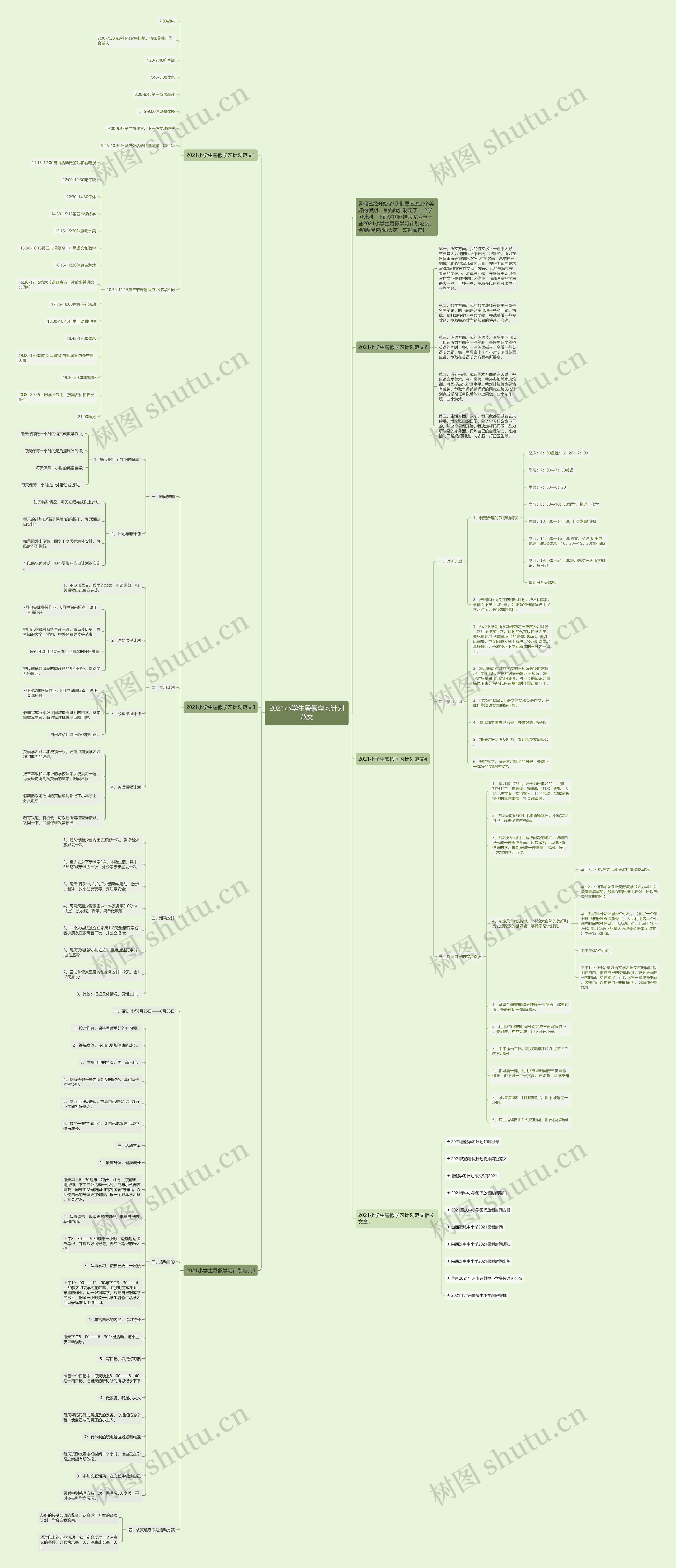 2021小学生暑假学习计划范文思维导图