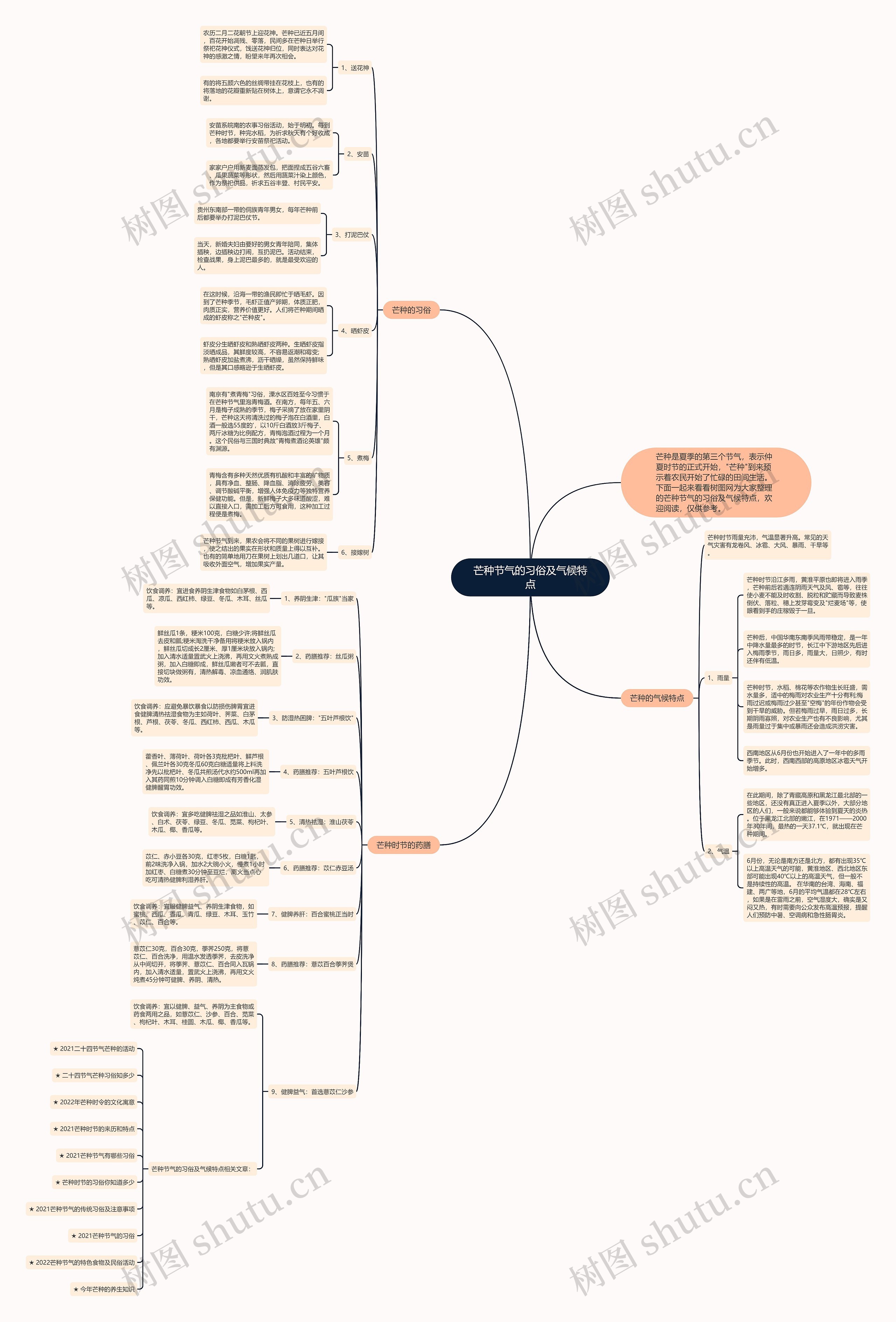 芒种节气的习俗及气候特点思维导图