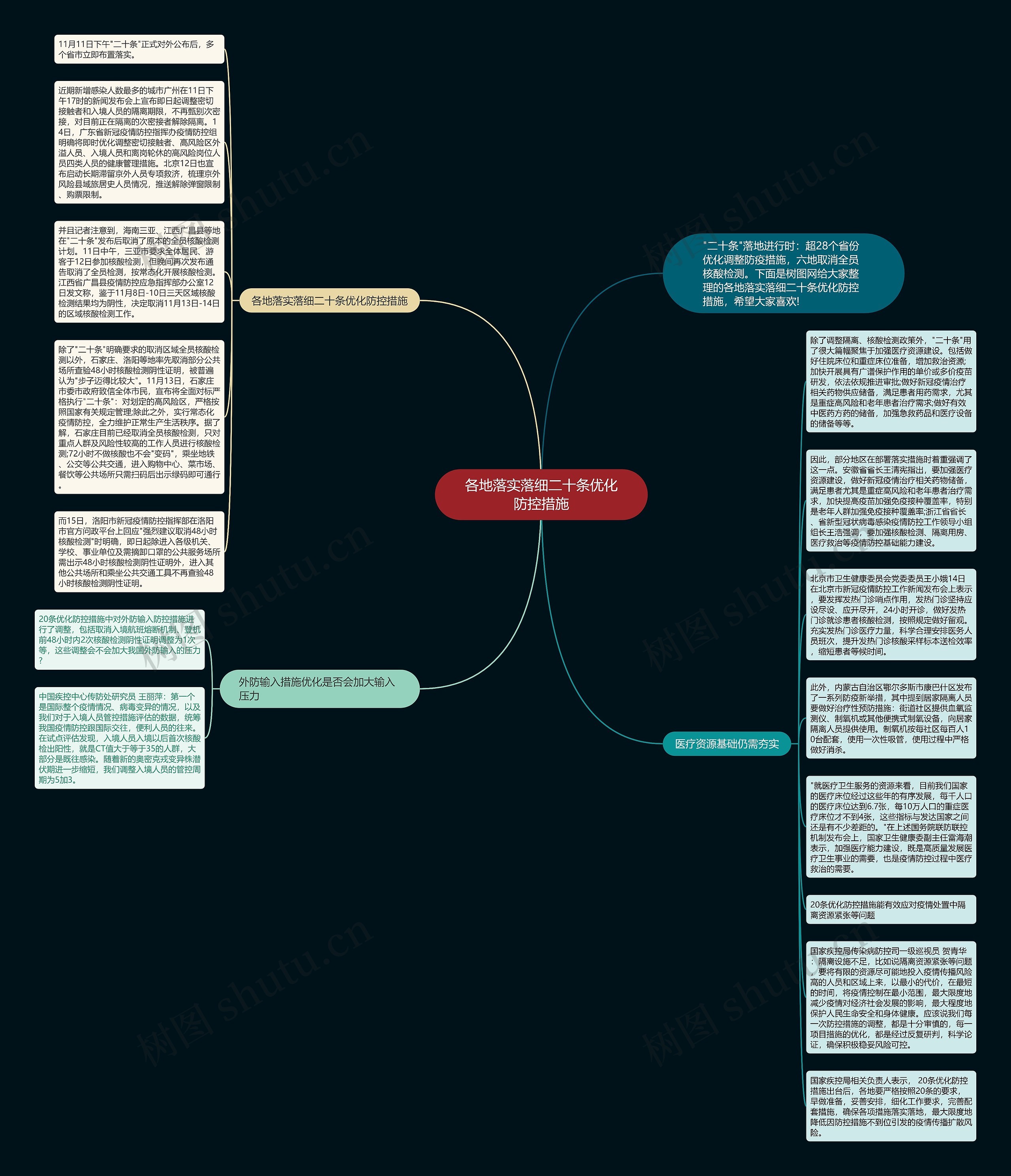 各地落实落细二十条优化防控措施思维导图