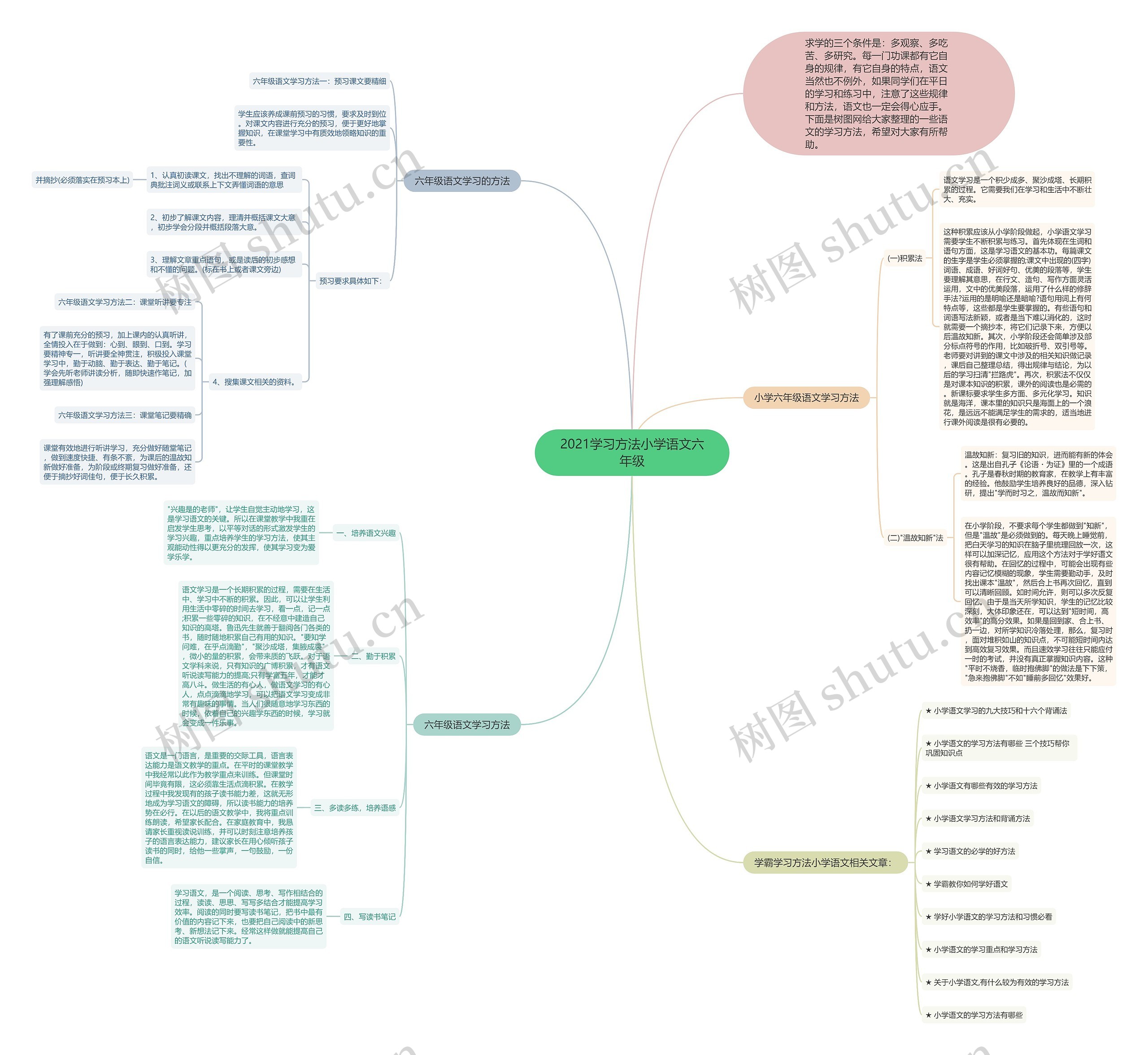 2021学习方法小学语文六年级思维导图