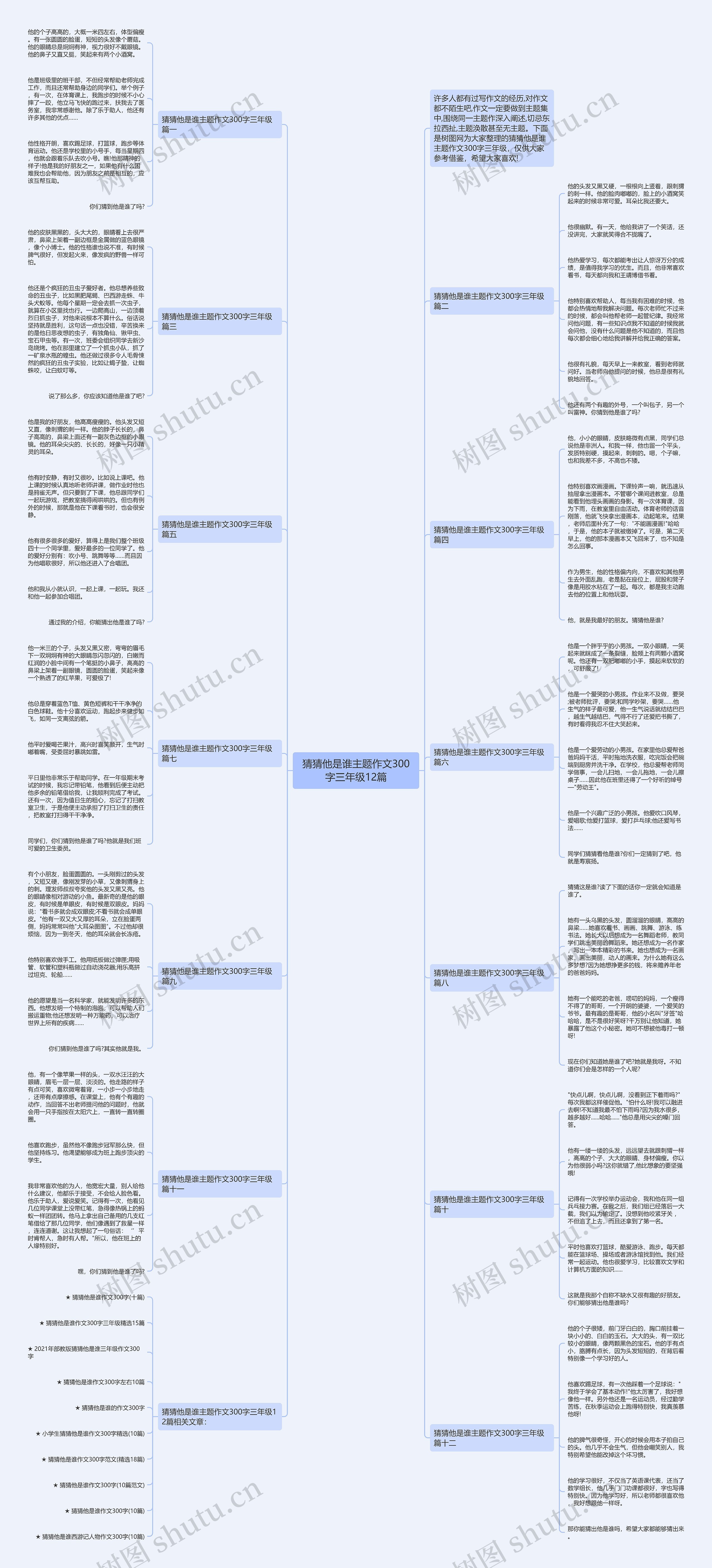 猜猜他是谁主题作文300字三年级12篇思维导图