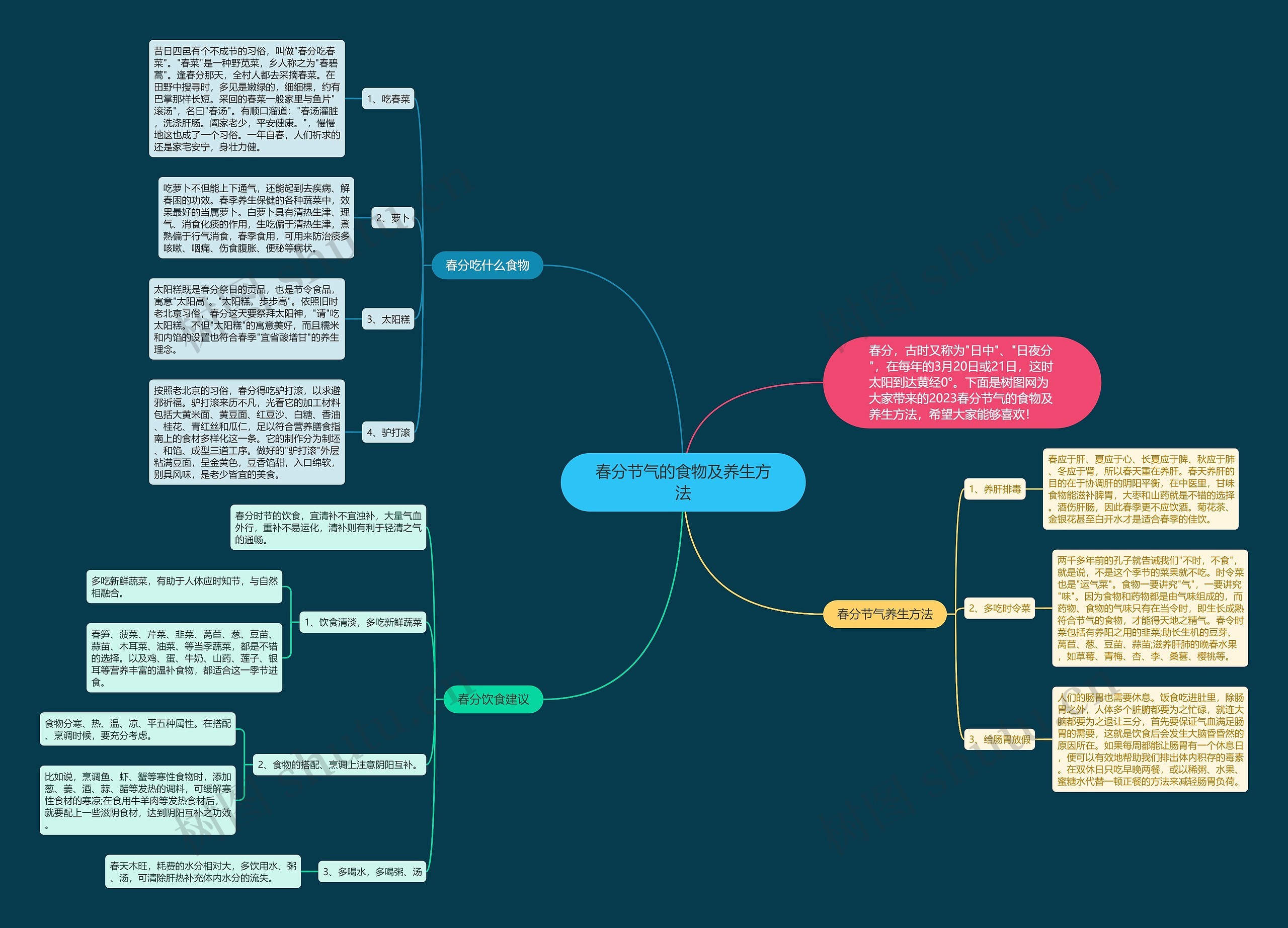 春分节气的食物及养生方法思维导图