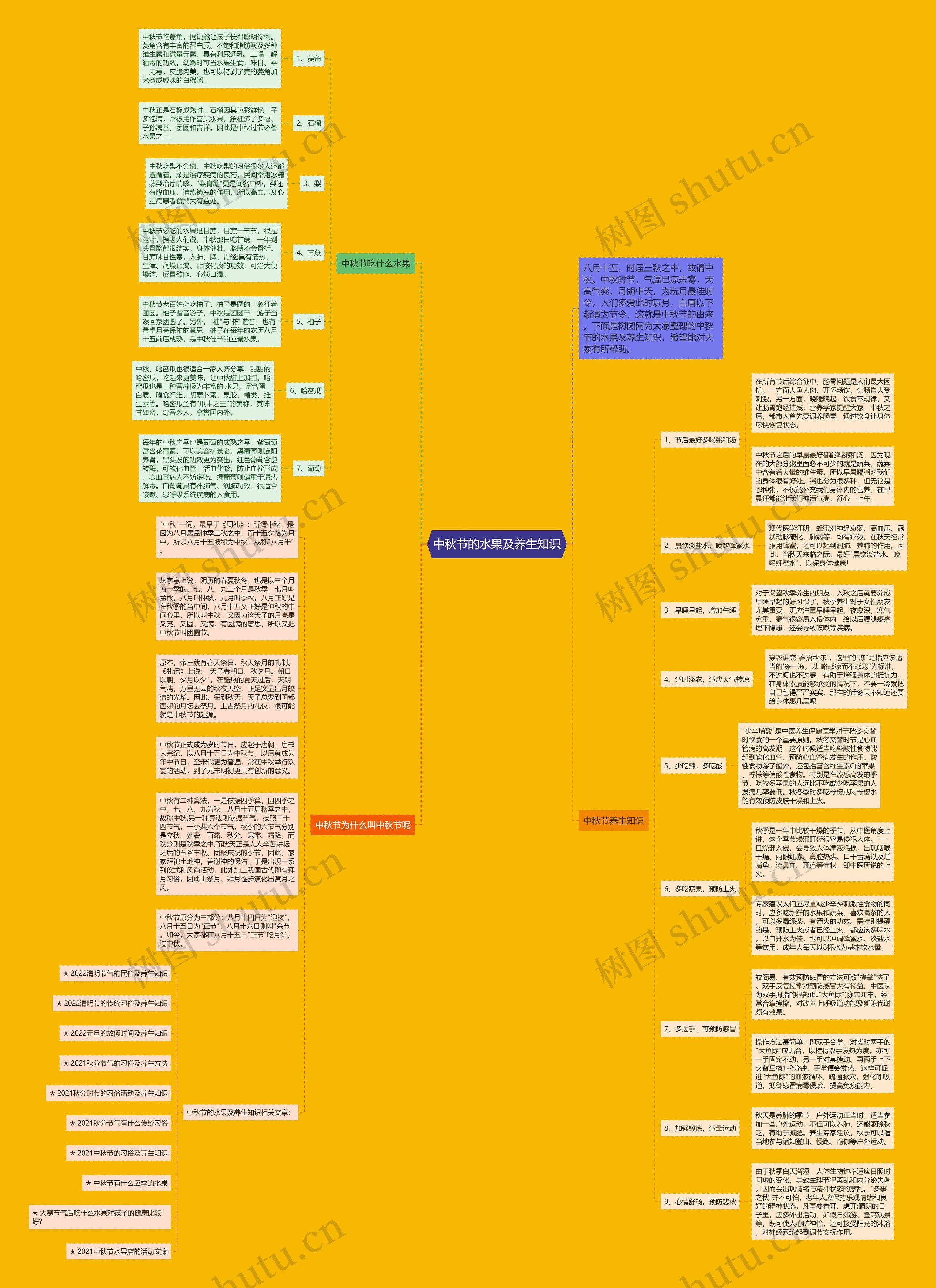 中秋节的水果及养生知识思维导图