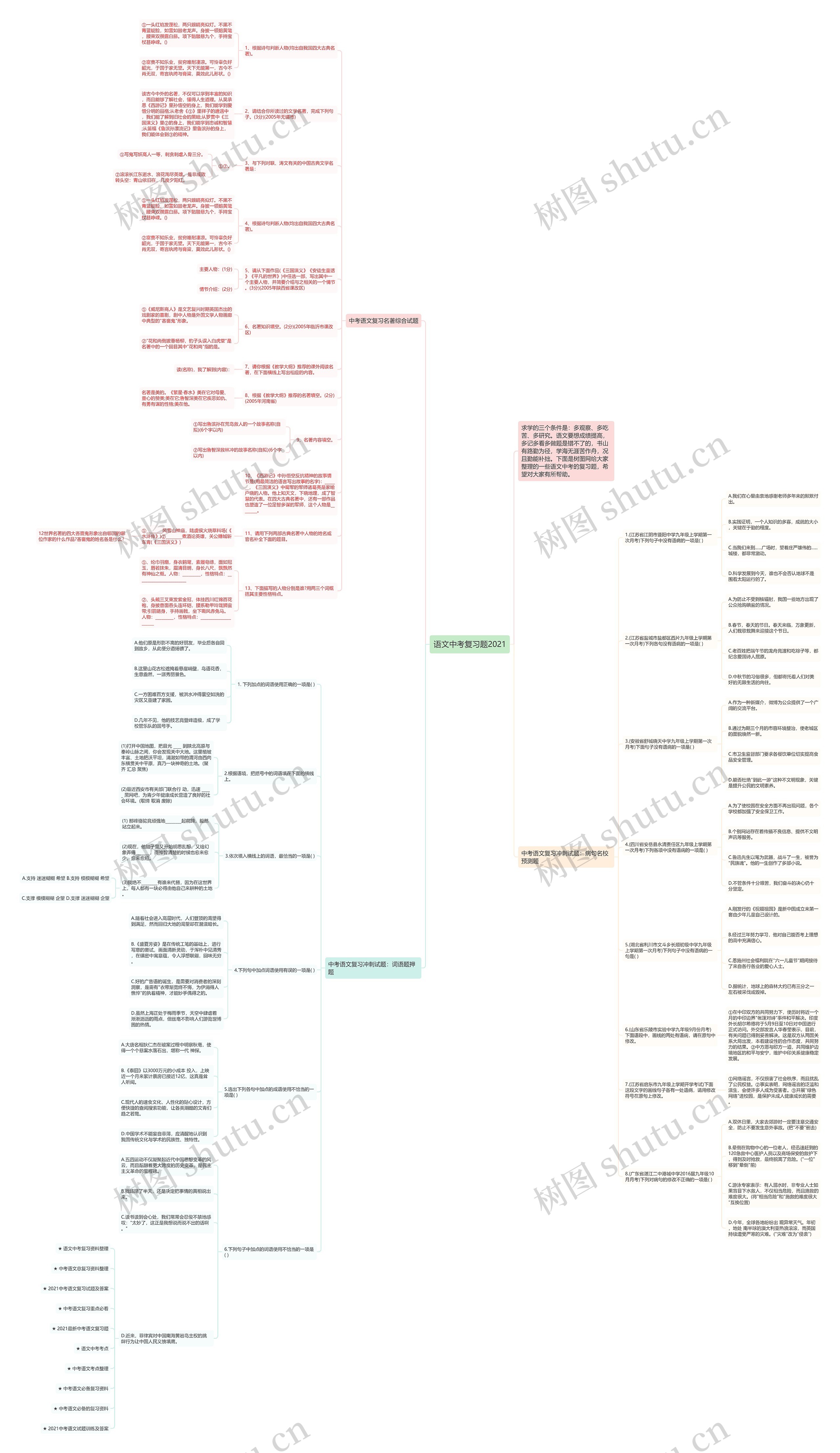 语文中考复习题2021思维导图