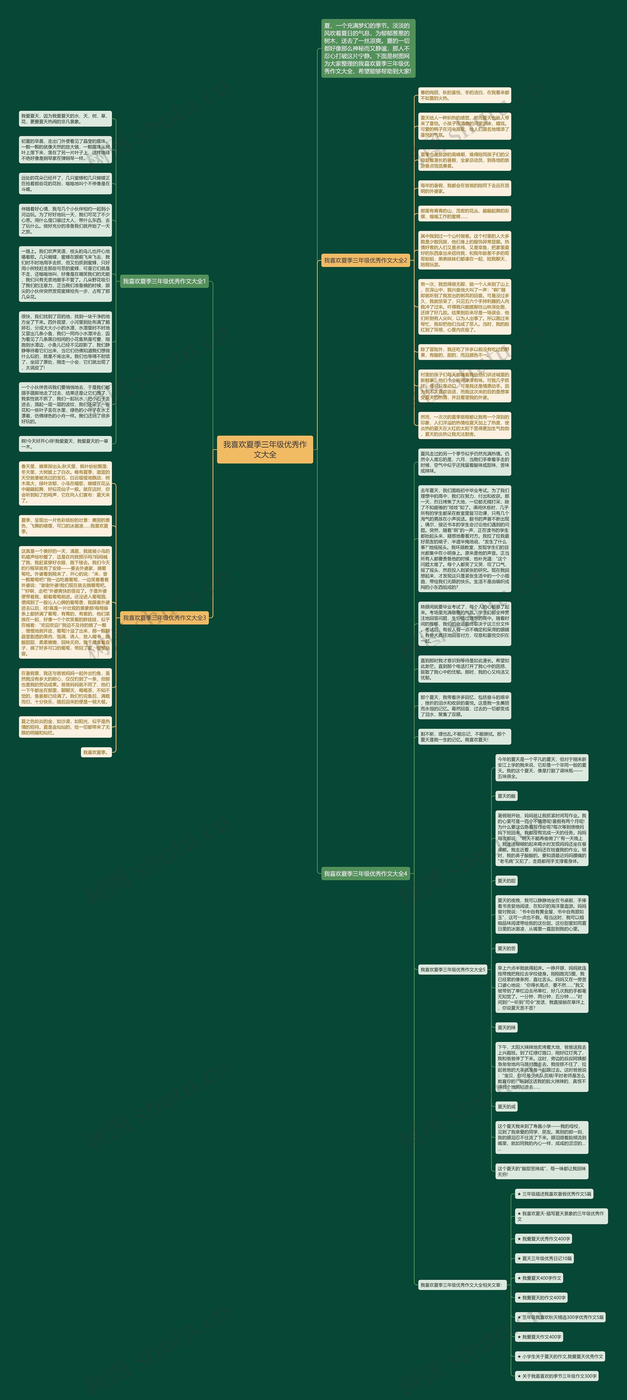 我喜欢夏季三年级优秀作文大全思维导图