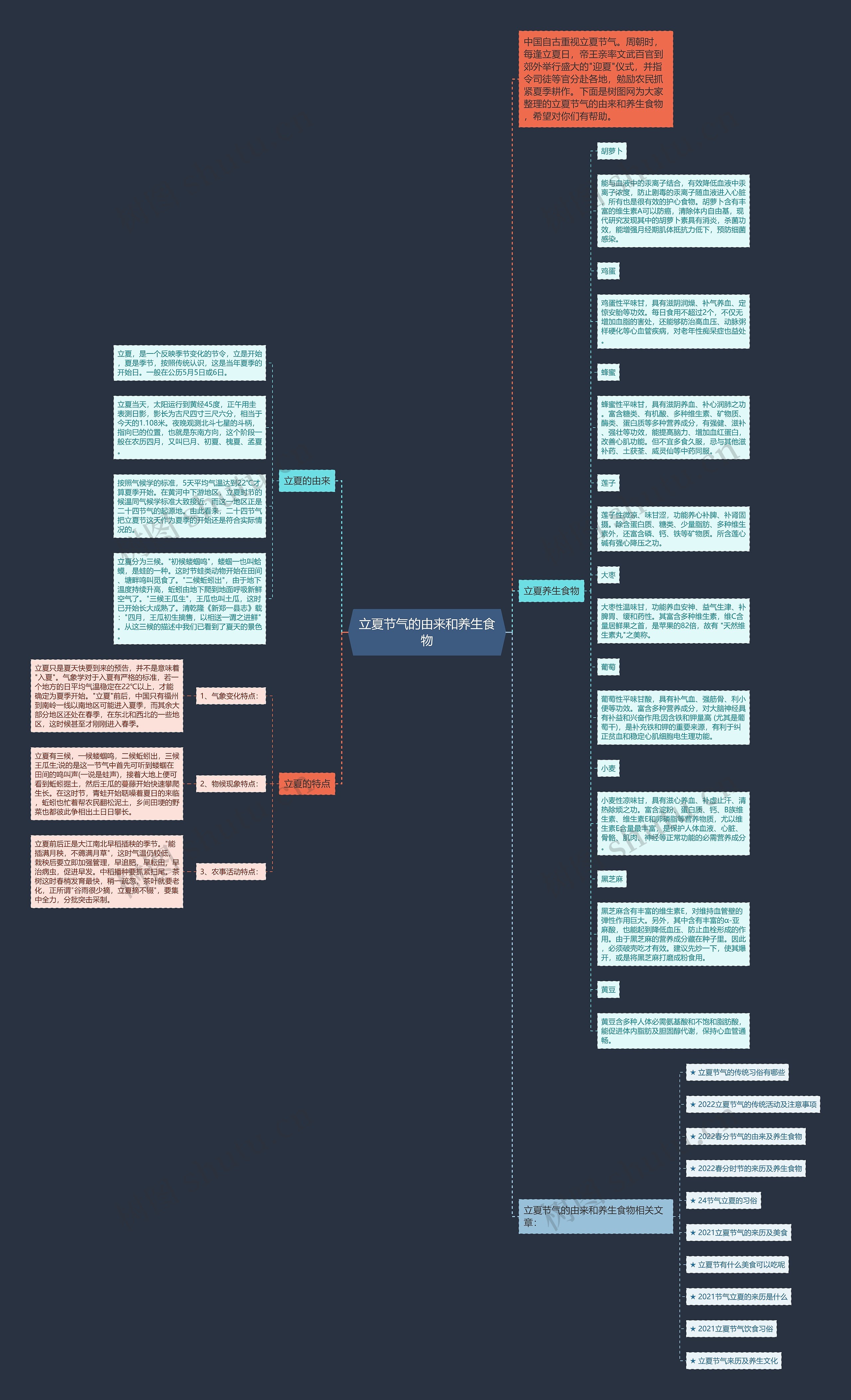 立夏节气的由来和养生食物思维导图
