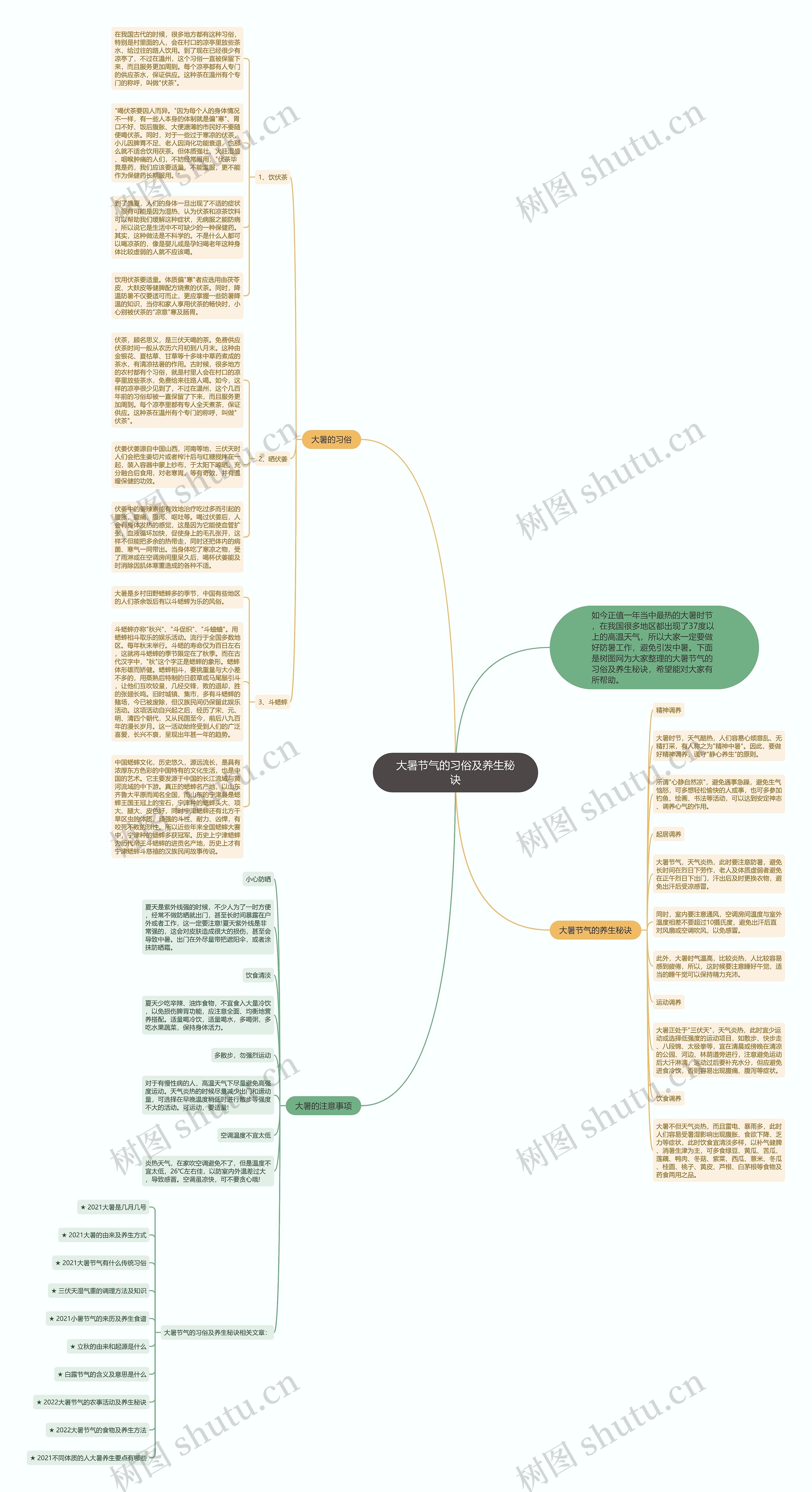 大暑节气的习俗及养生秘诀思维导图