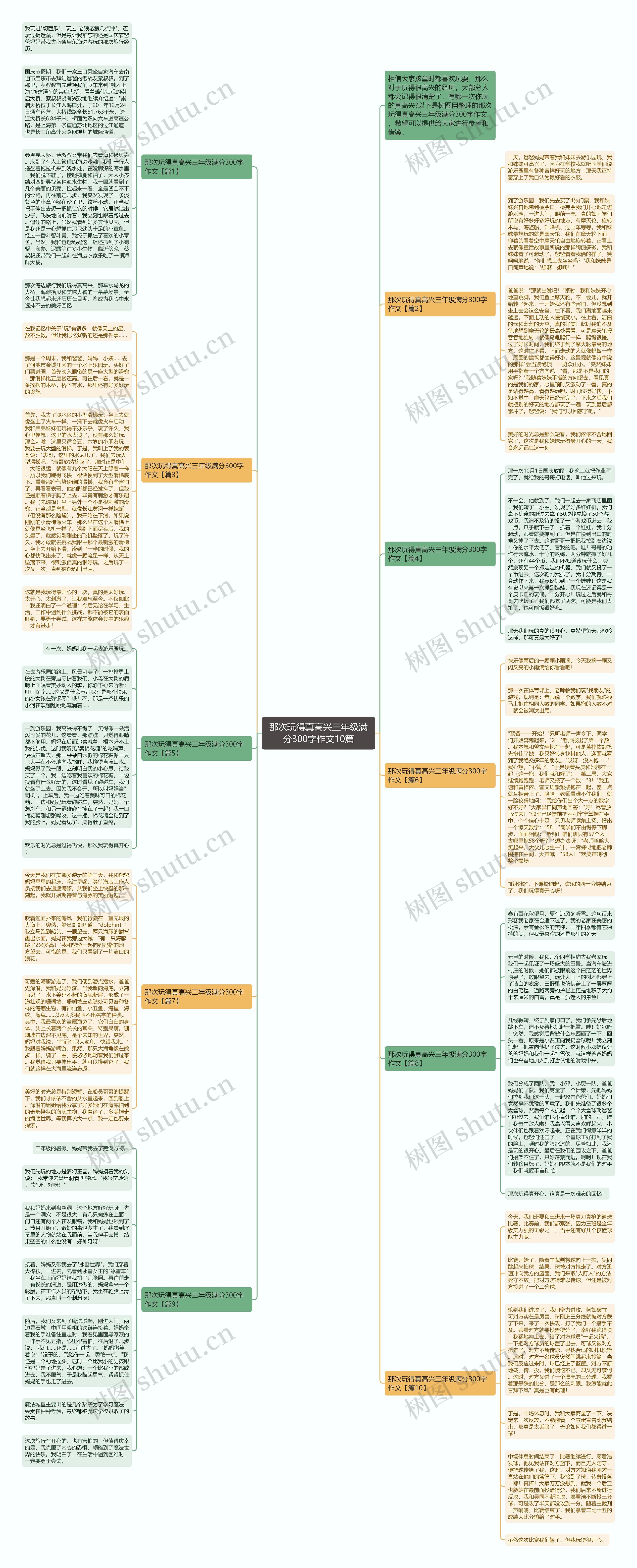 那次玩得真高兴三年级满分300字作文10篇思维导图