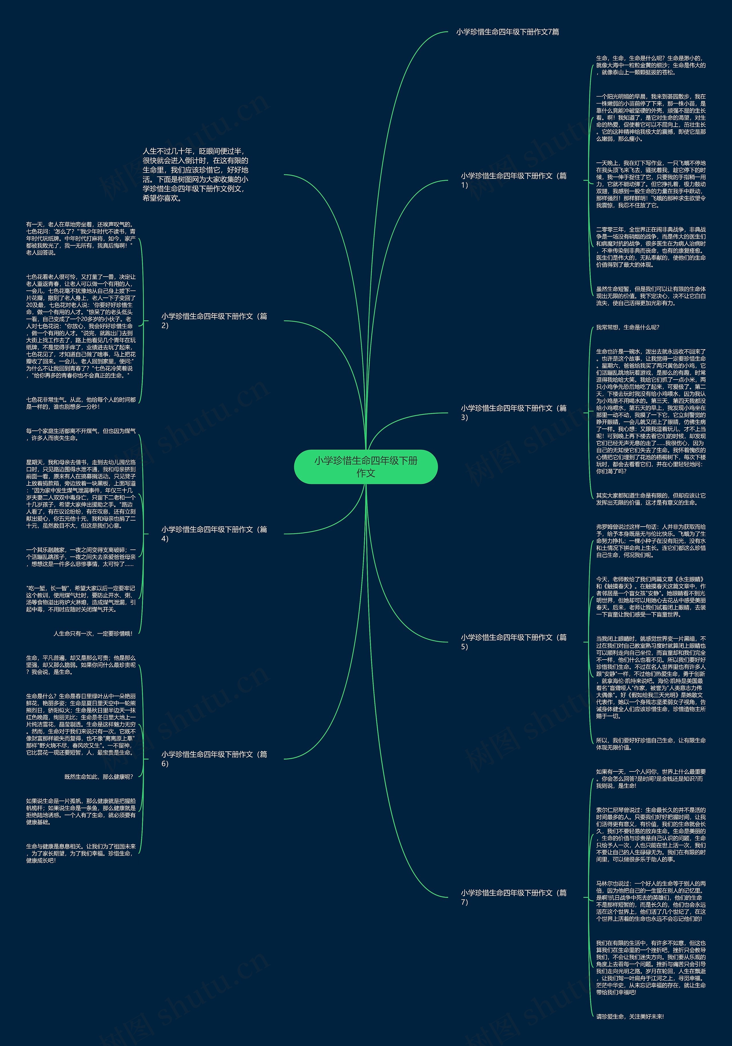 小学珍惜生命四年级下册作文思维导图