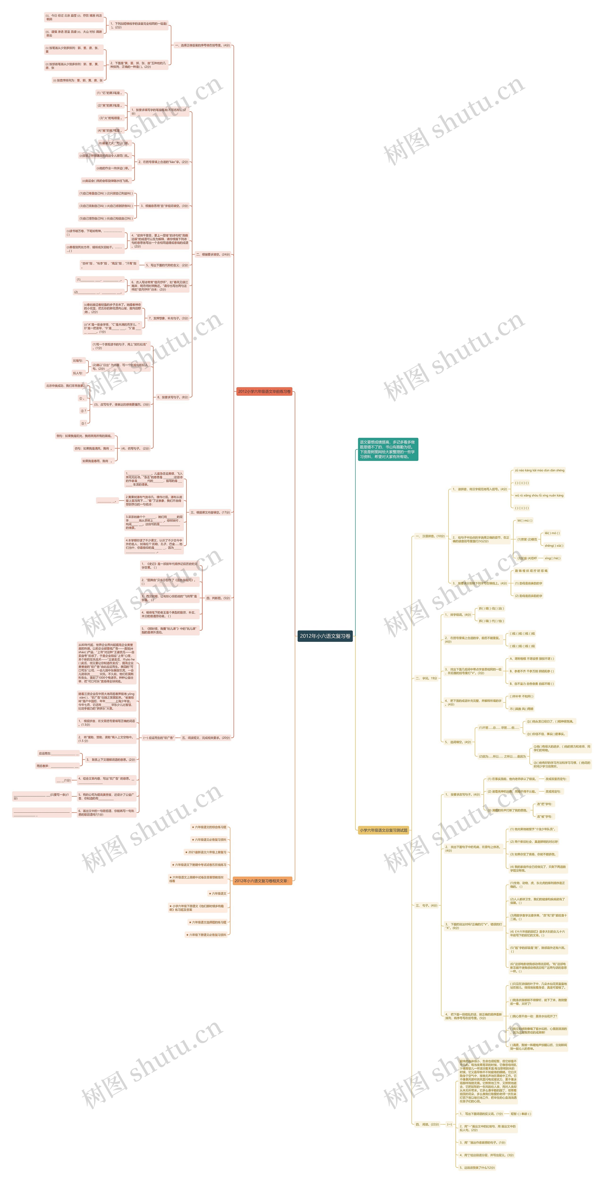 2012年小六语文复习卷思维导图