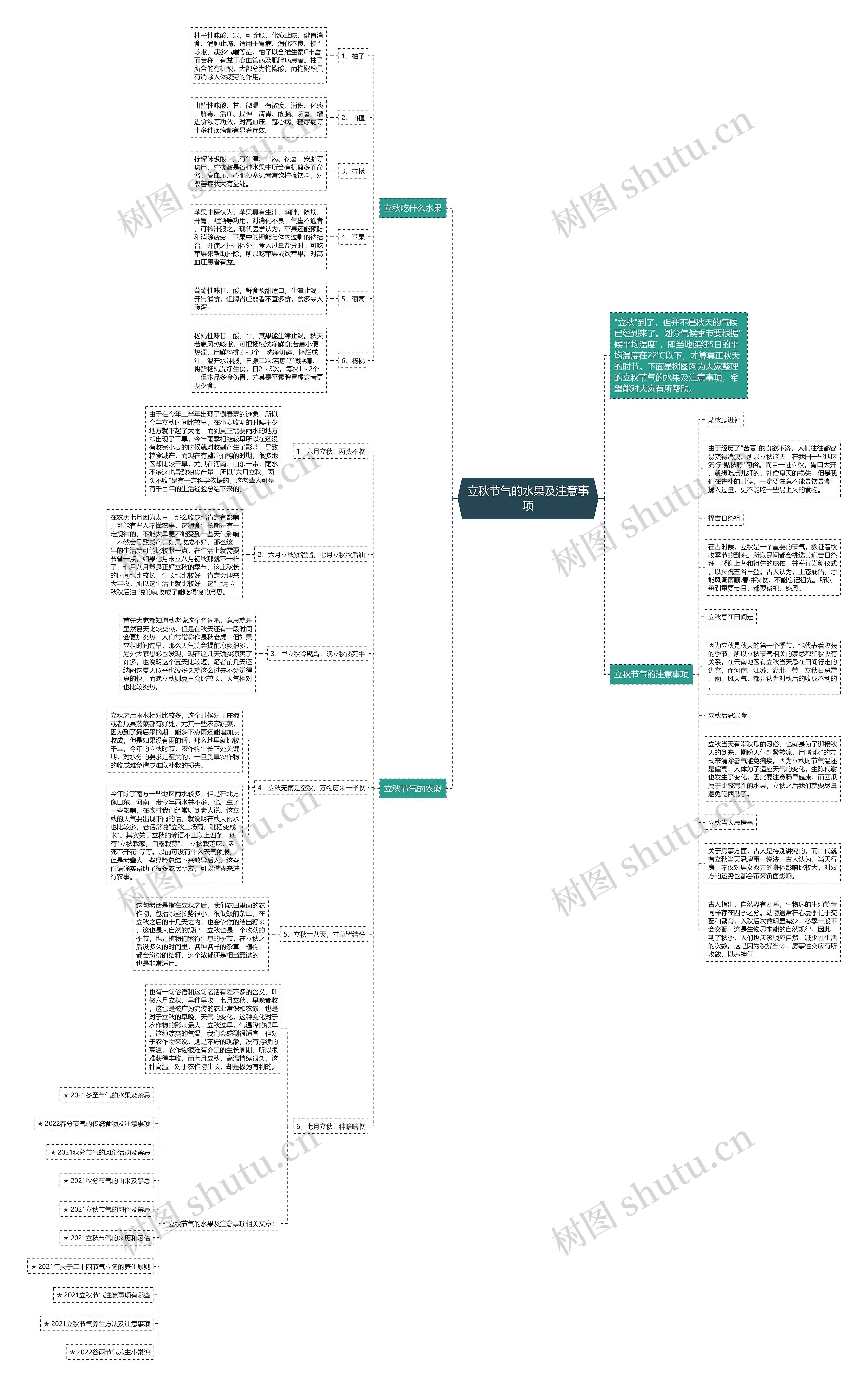 立秋节气的水果及注意事项思维导图