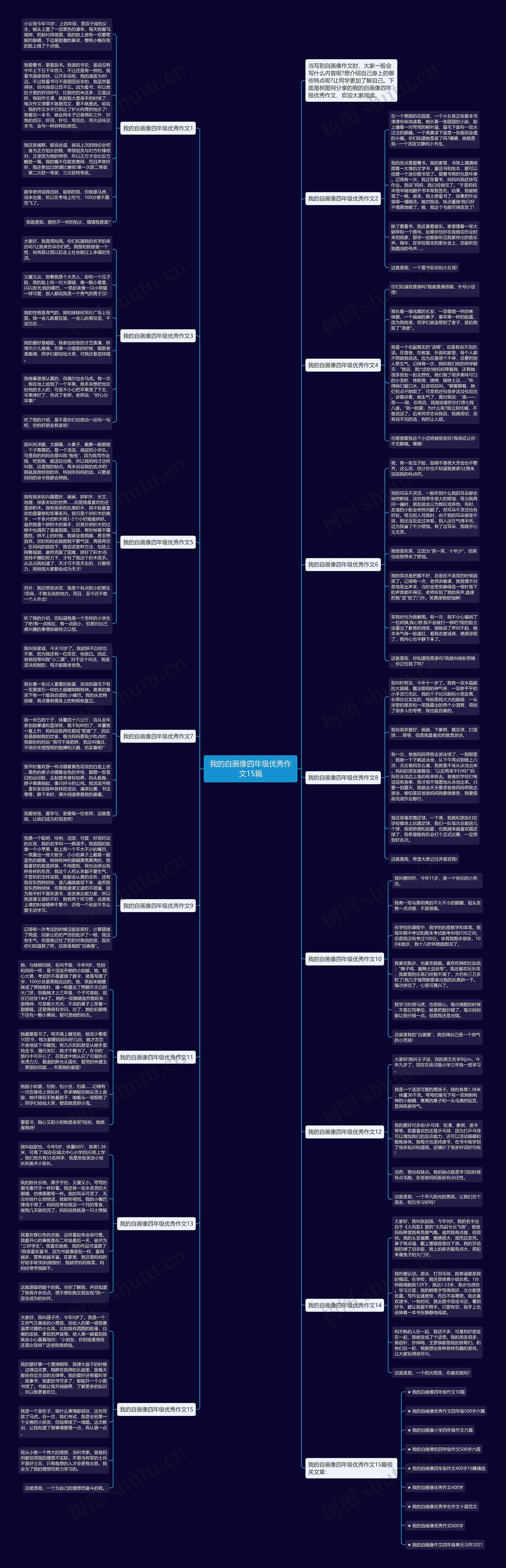 我的自画像四年级优秀作文15篇思维导图
