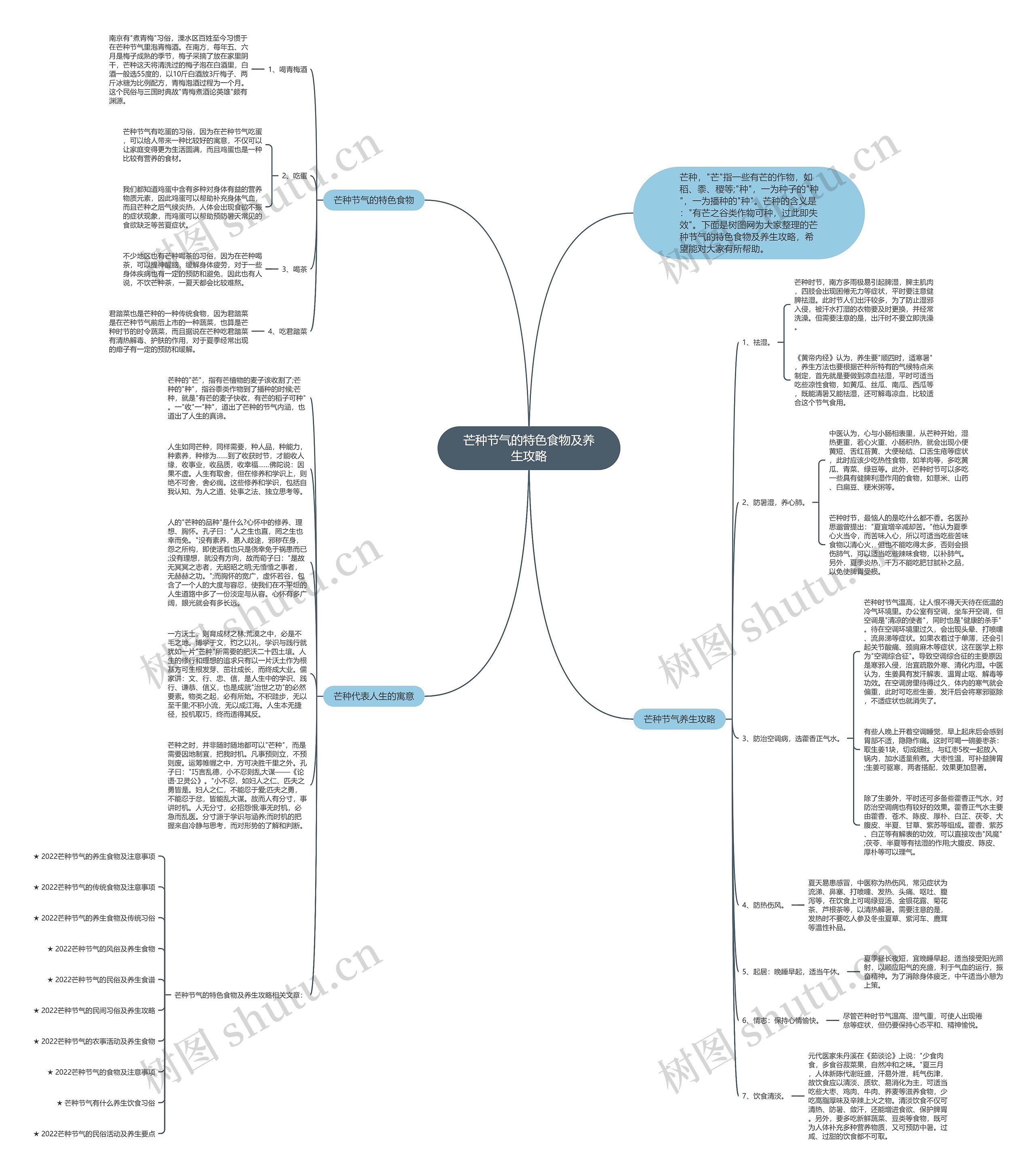 芒种节气的特色食物及养生攻略思维导图