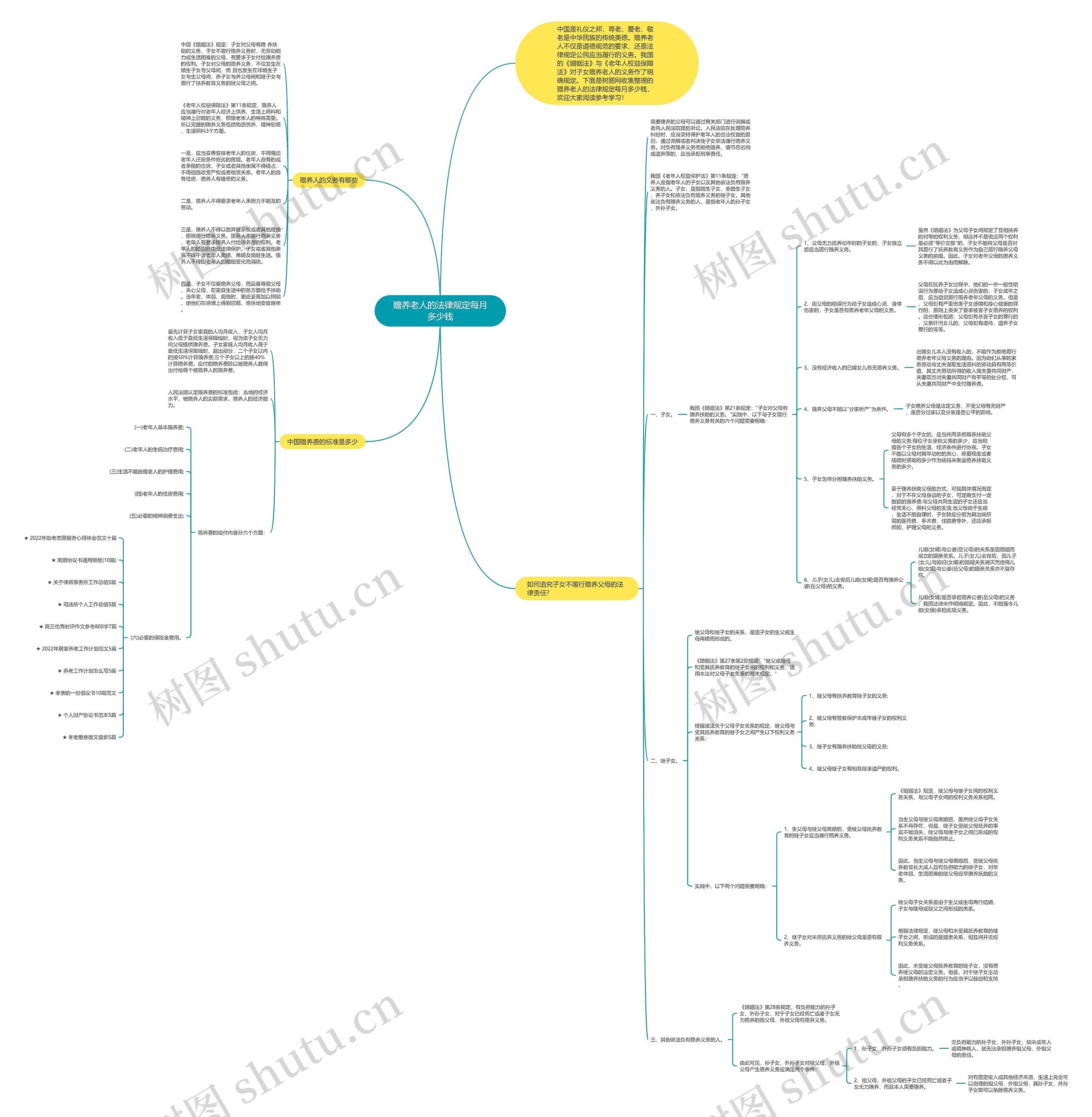 赡养老人的法律规定每月多少钱思维导图
