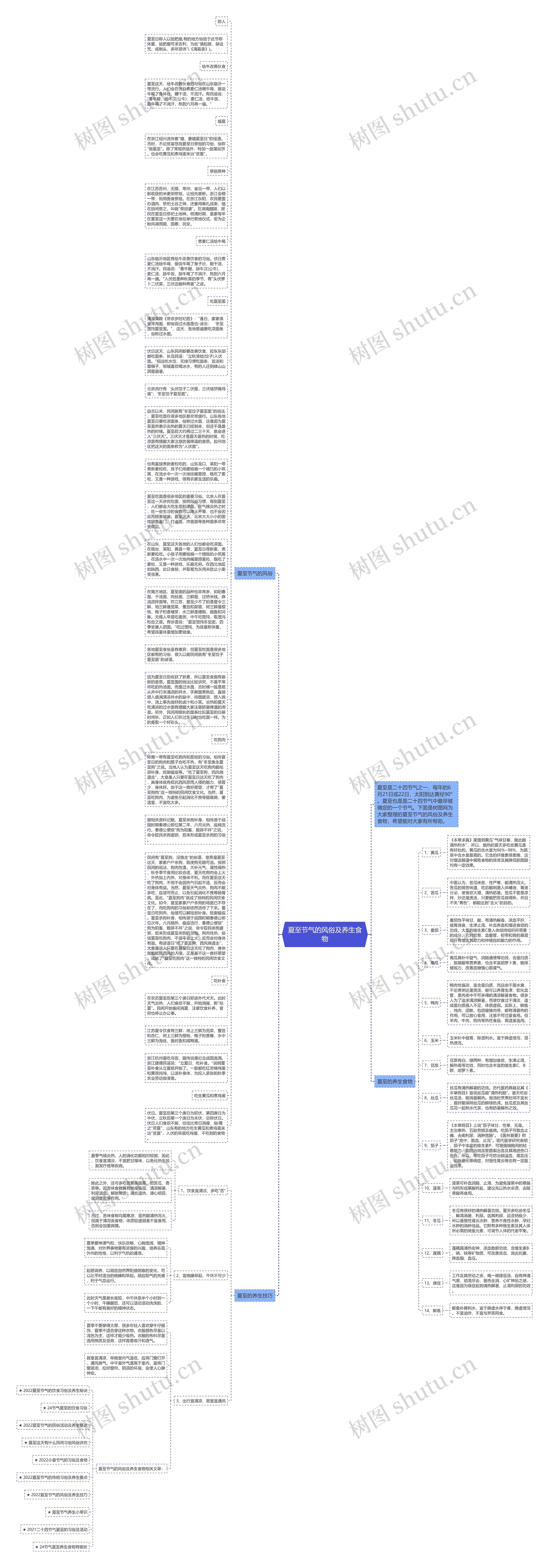 夏至节气的风俗及养生食物思维导图