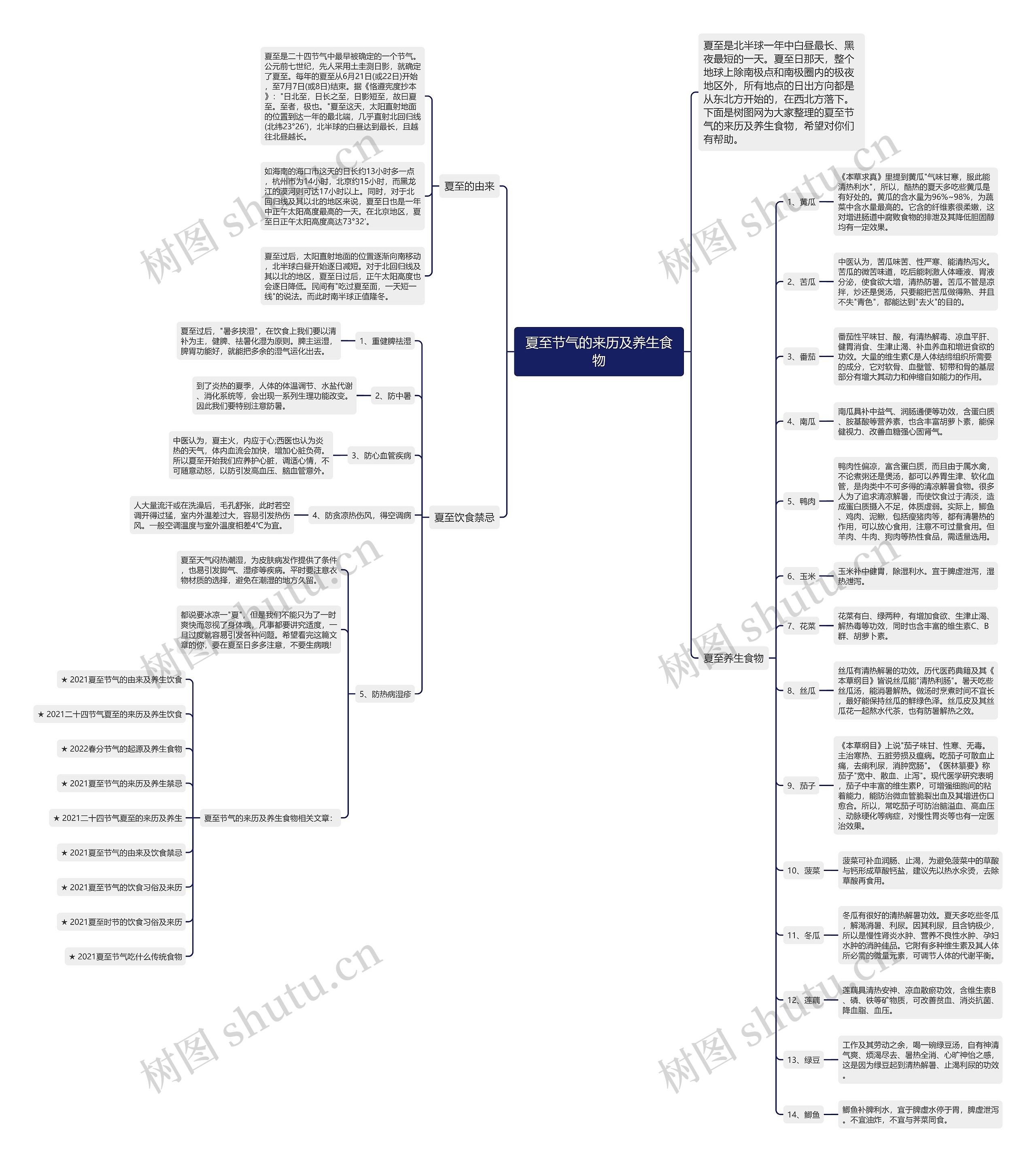 夏至节气的来历及养生食物思维导图