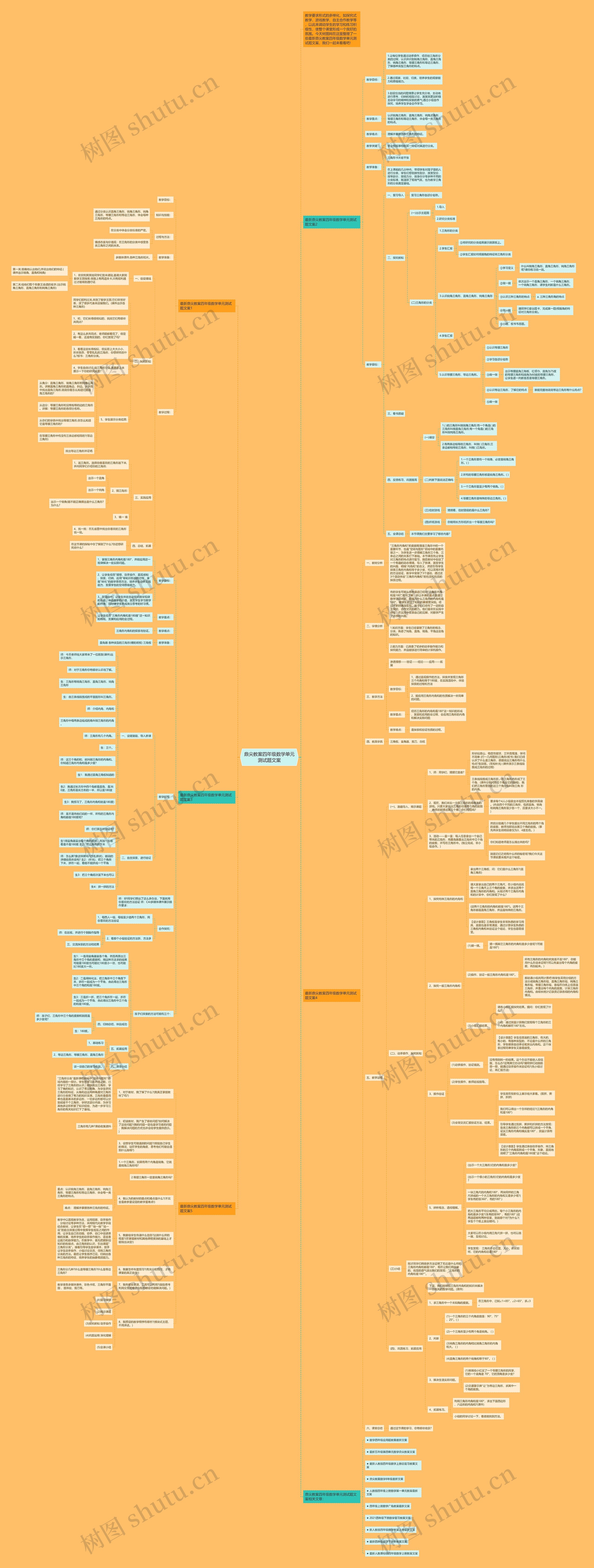 鼎尖教案四年级数学单元测试题文案思维导图