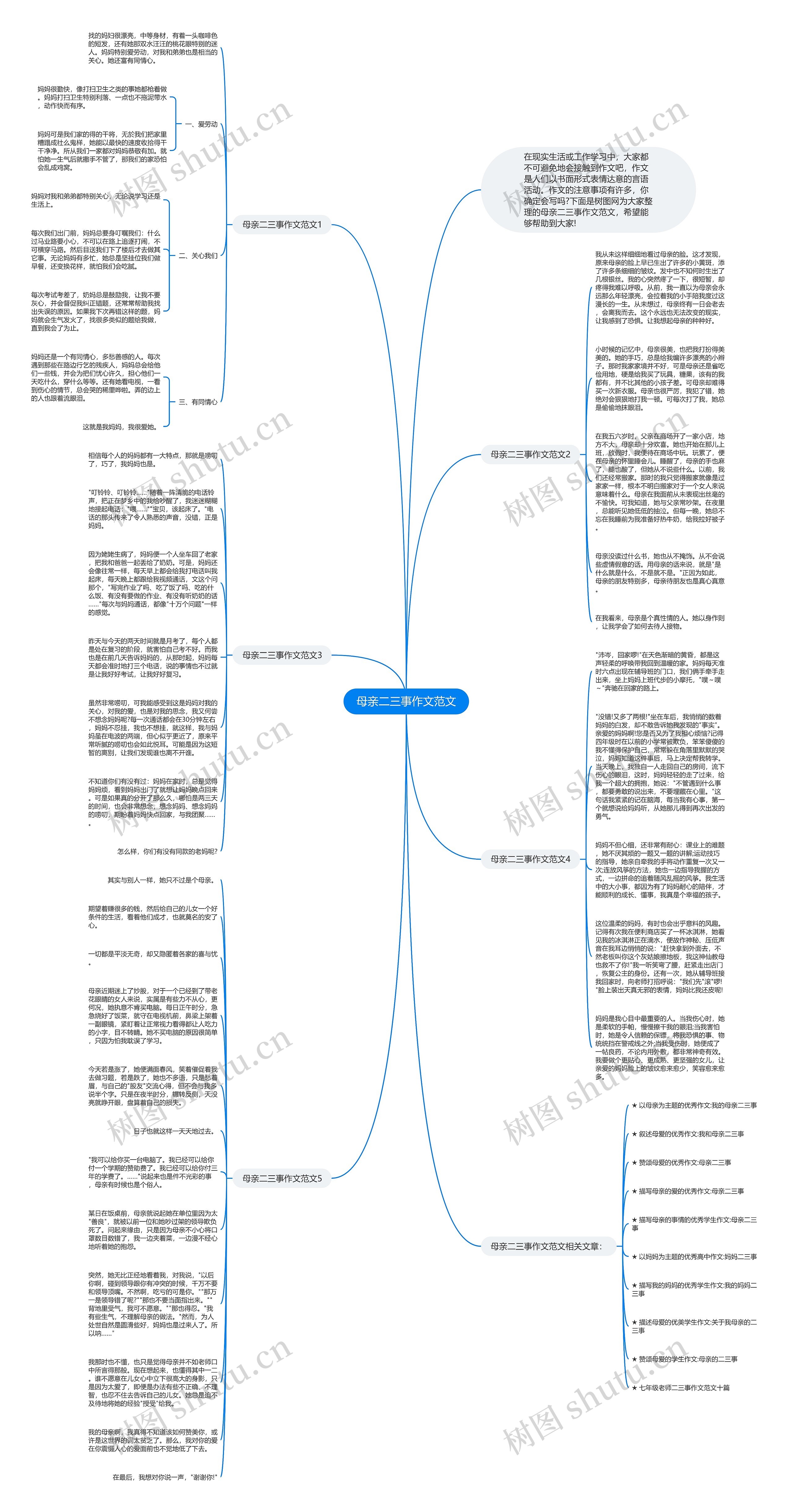 母亲二三事作文范文思维导图