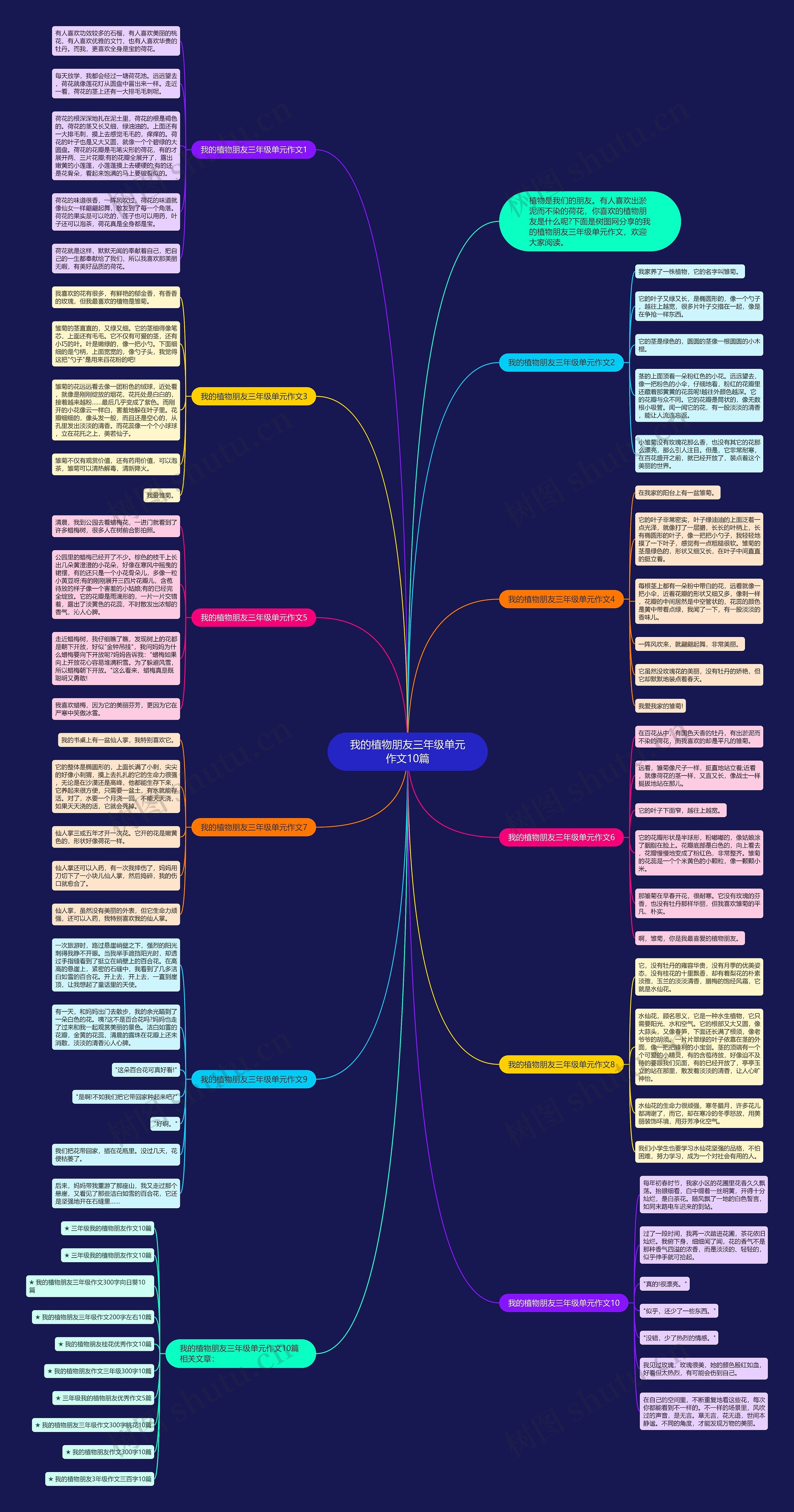 我的植物朋友三年级单元作文10篇思维导图高清图 我的植物朋友三年级单元作文10篇思维导图