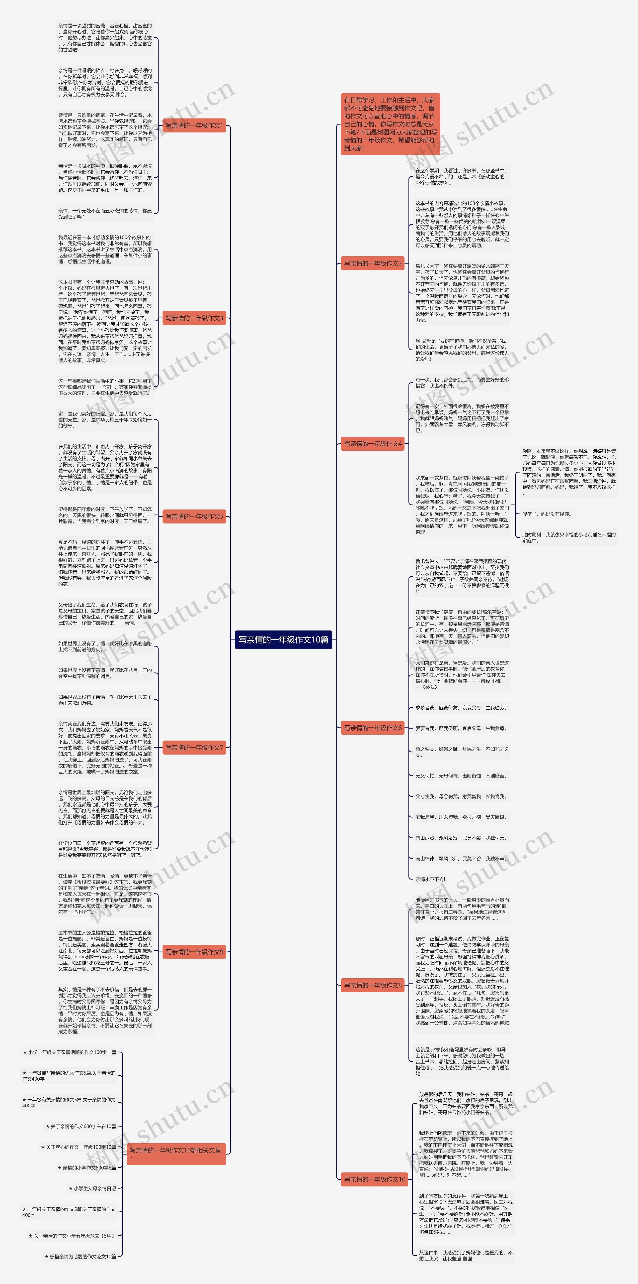 写亲情的一年级作文10篇思维导图高清图 写亲情的一年级作文10篇思维导图