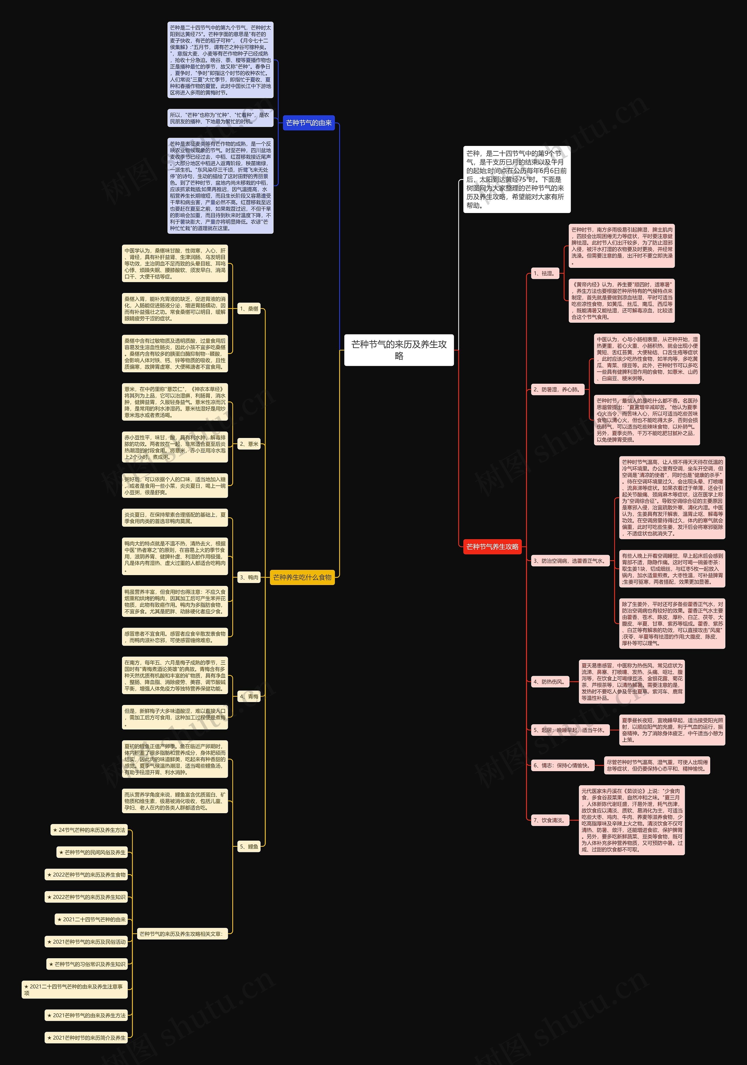 芒种节气的来历及养生攻略思维导图