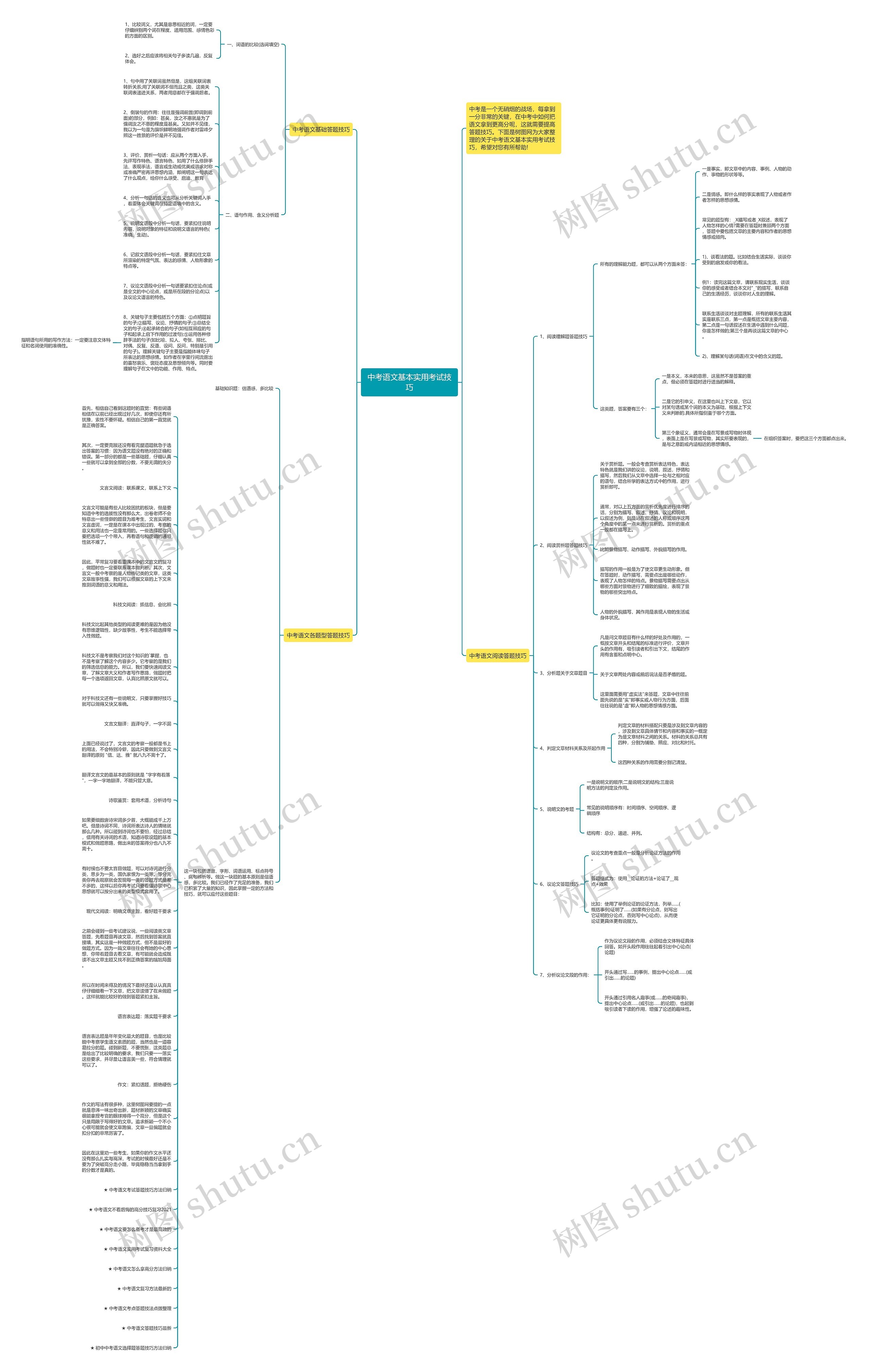 中考语文基本实用考试技巧思维导图