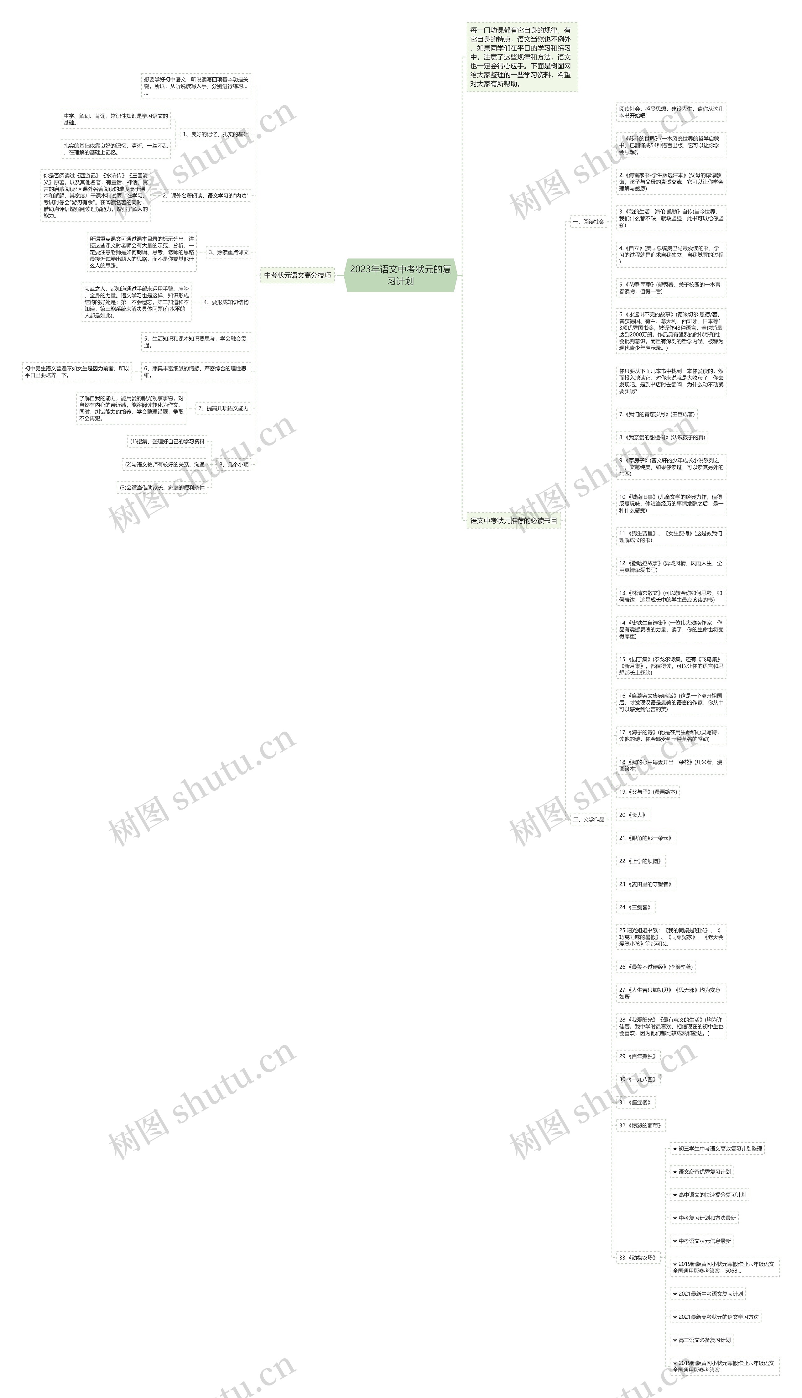 2023年语文中考状元的复习计划思维导图