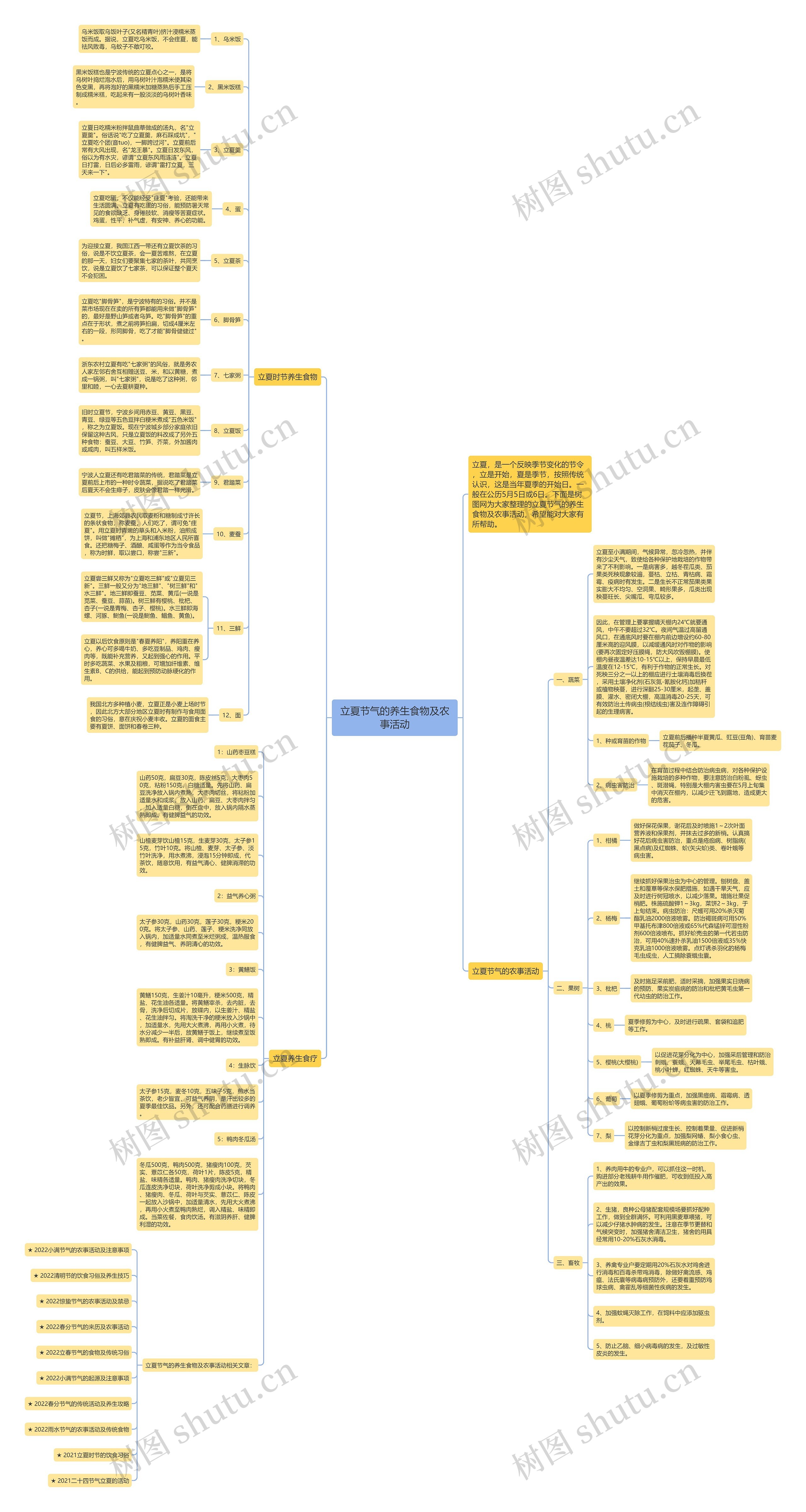 立夏节气的养生食物及农事活动思维导图