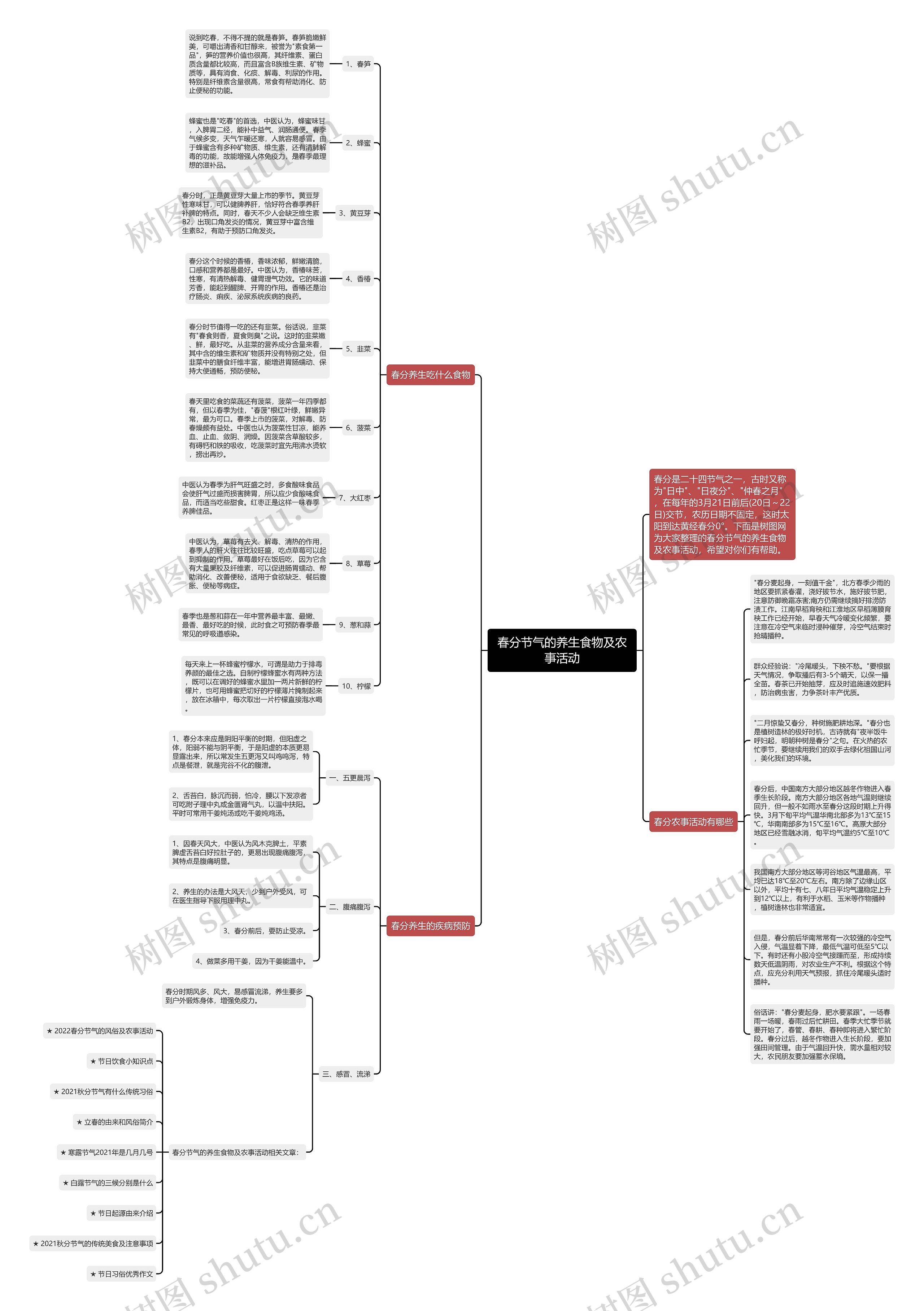春分节气的养生食物及农事活动思维导图