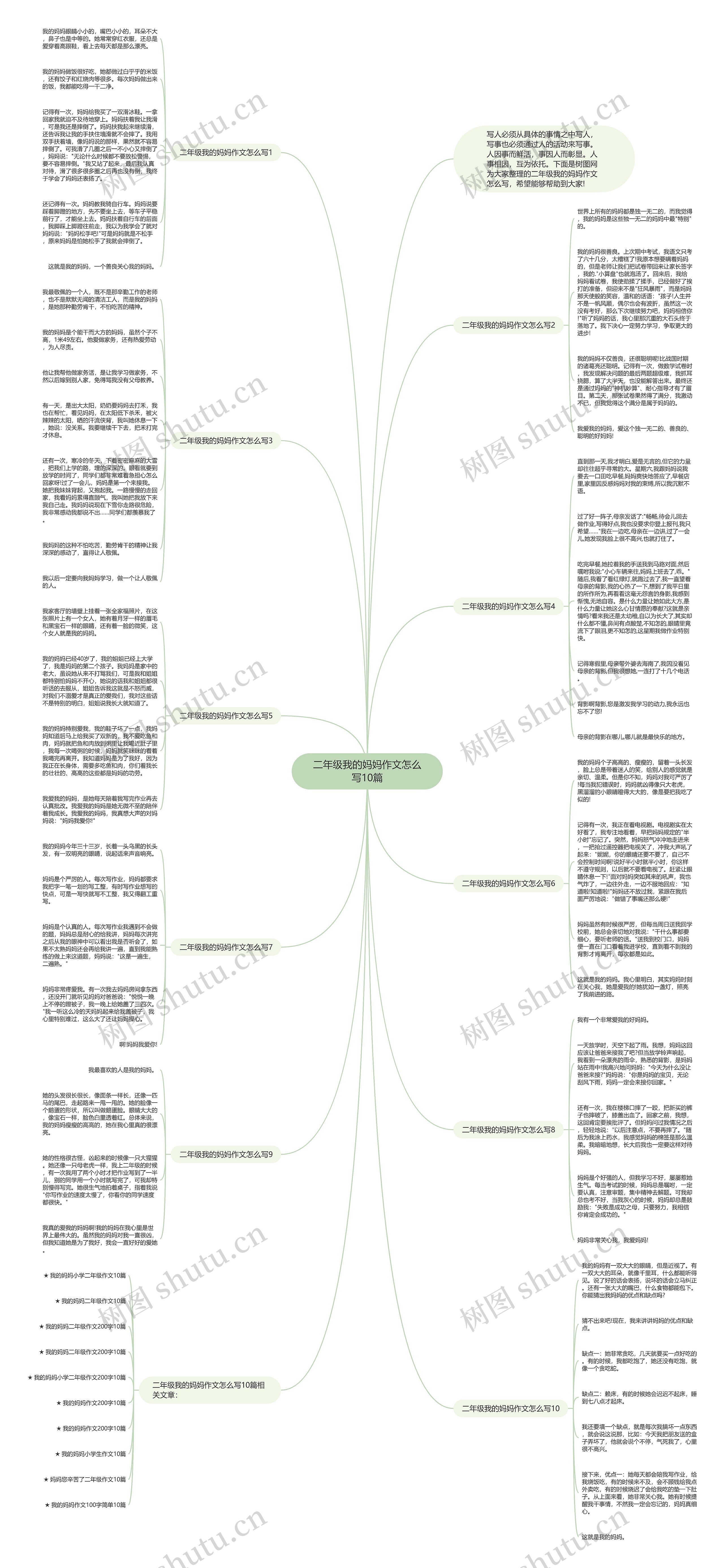 二年级我的妈妈作文怎么写10篇思维导图