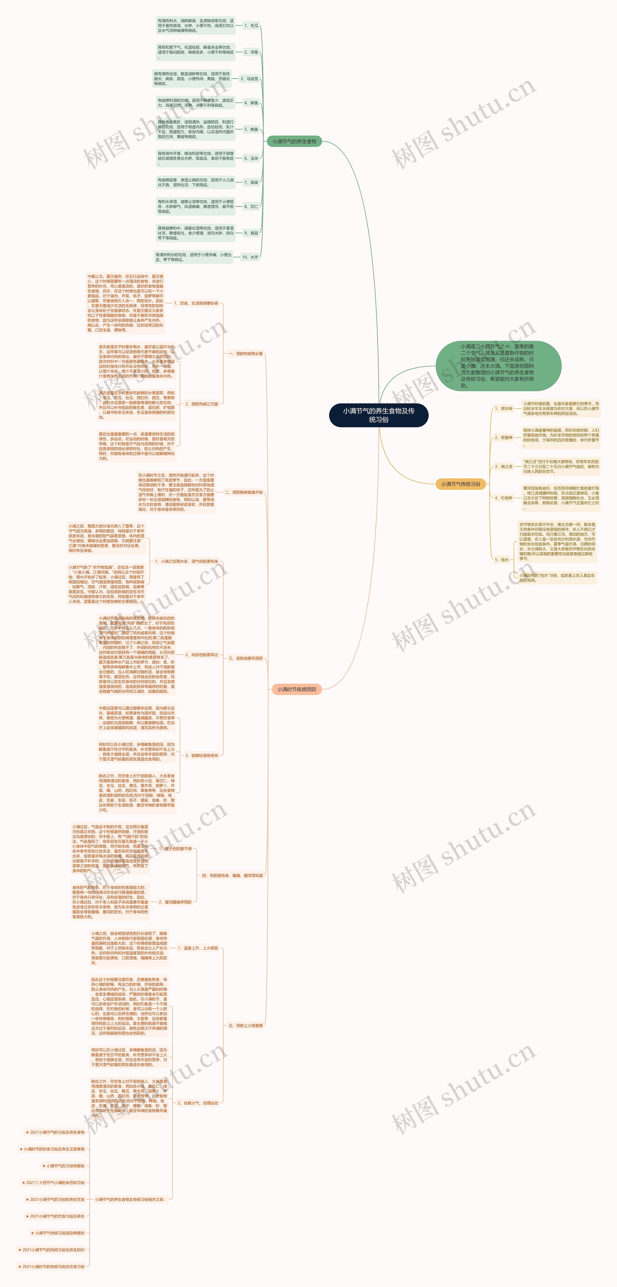 小满节气的养生食物及传统习俗思维导图