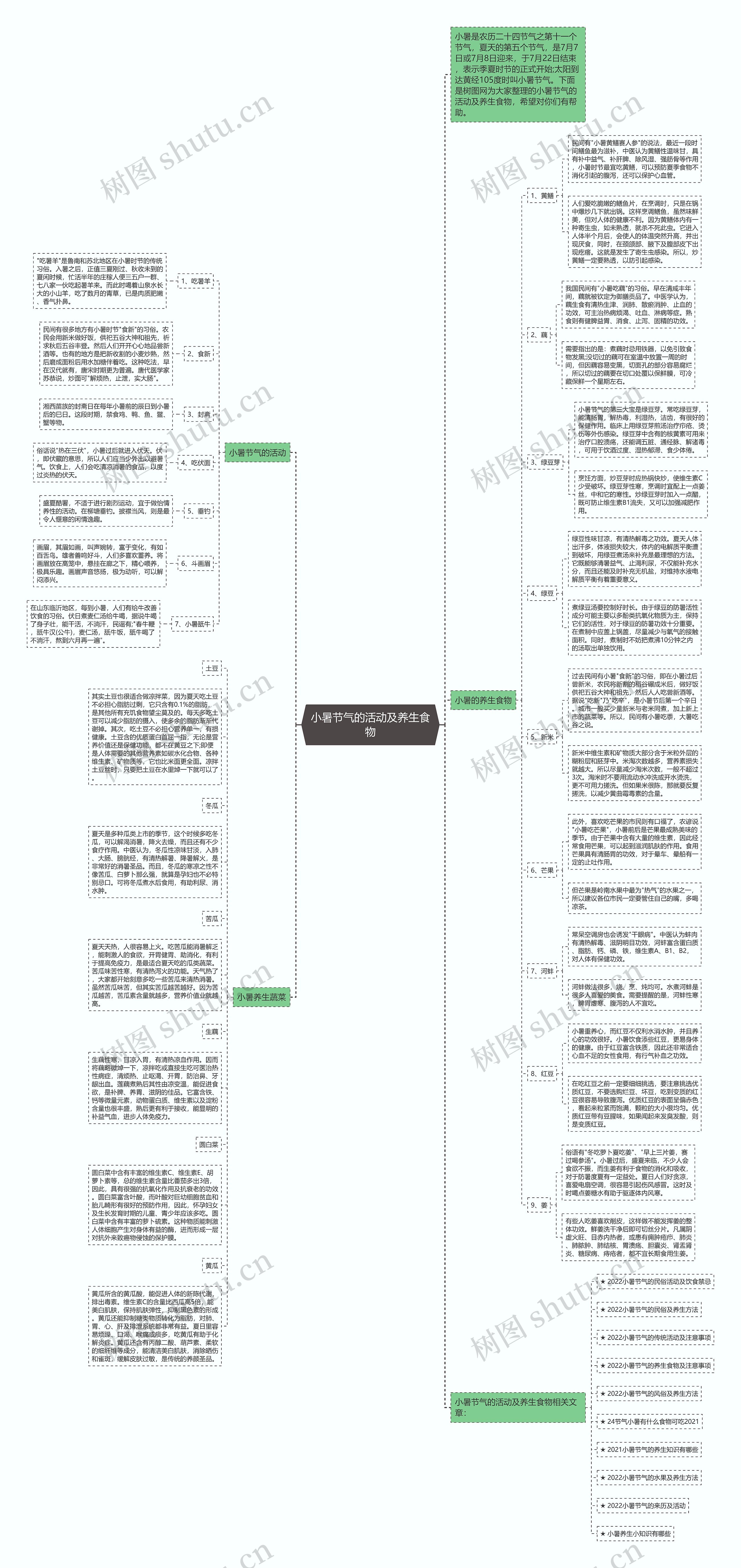 小暑节气的活动及养生食物思维导图