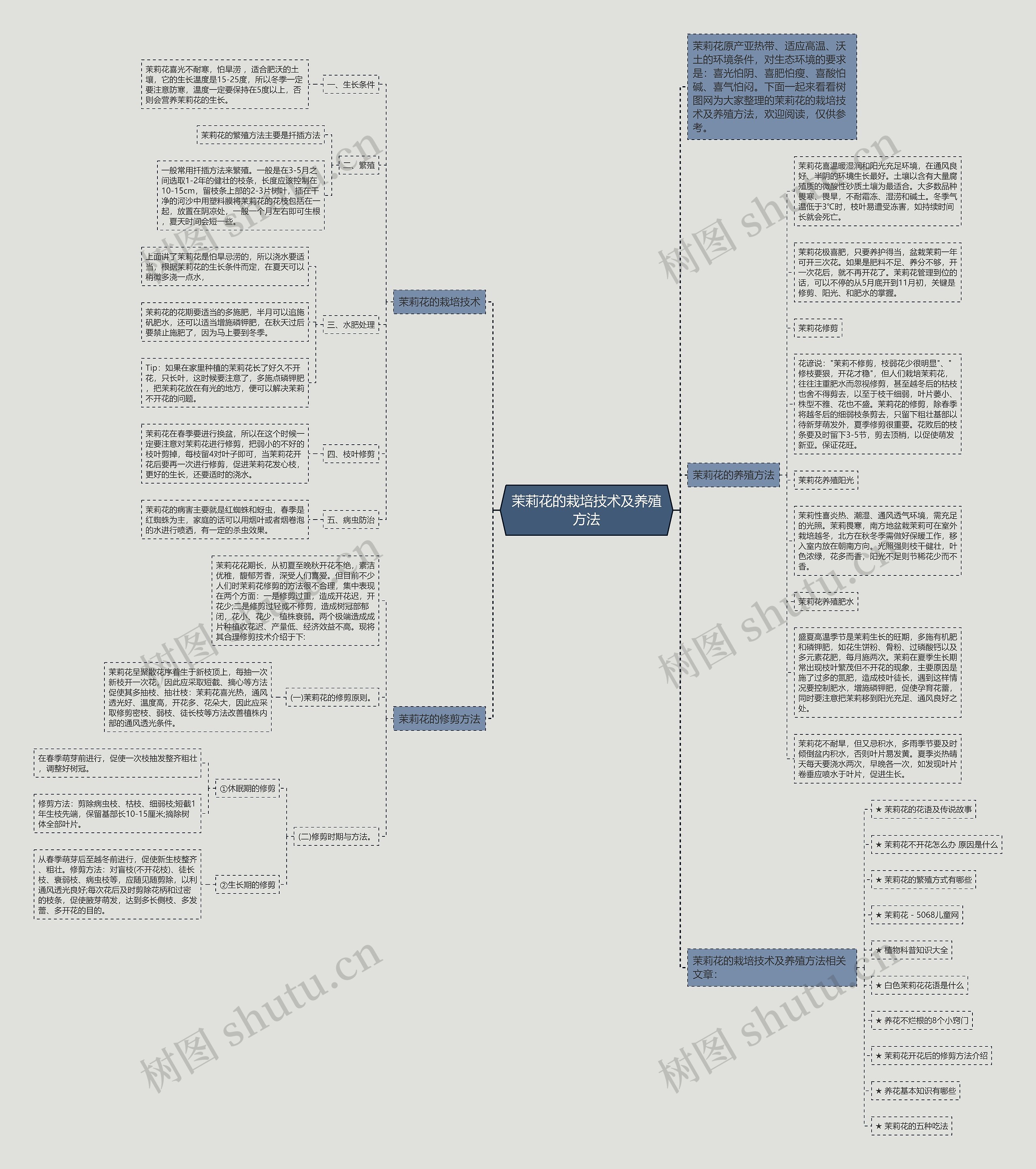 茉莉花的栽培技术及养殖方法思维导图