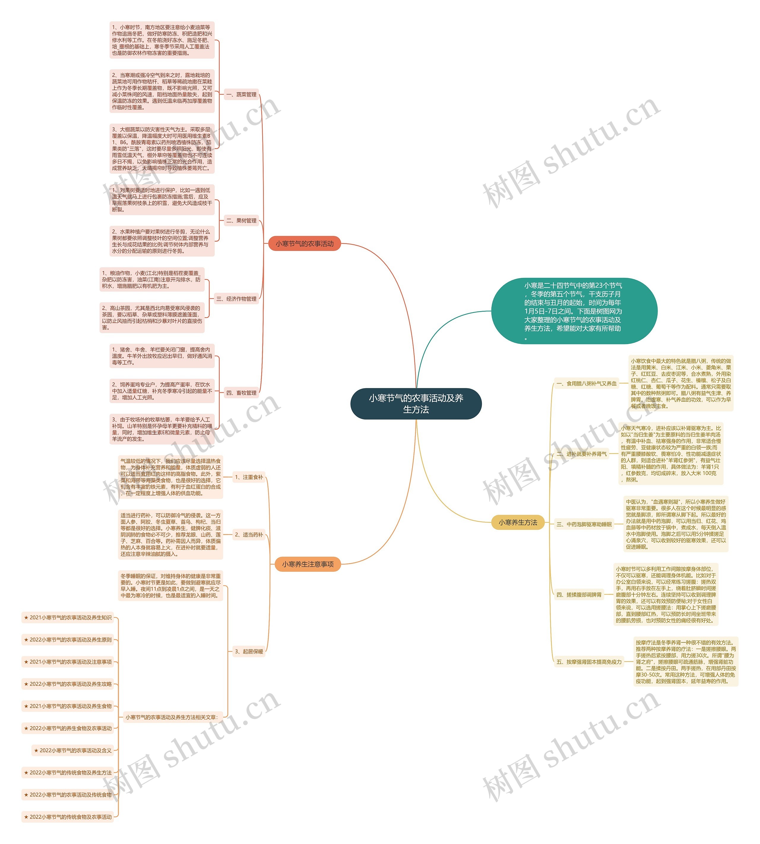 小寒节气的农事活动及养生方法思维导图