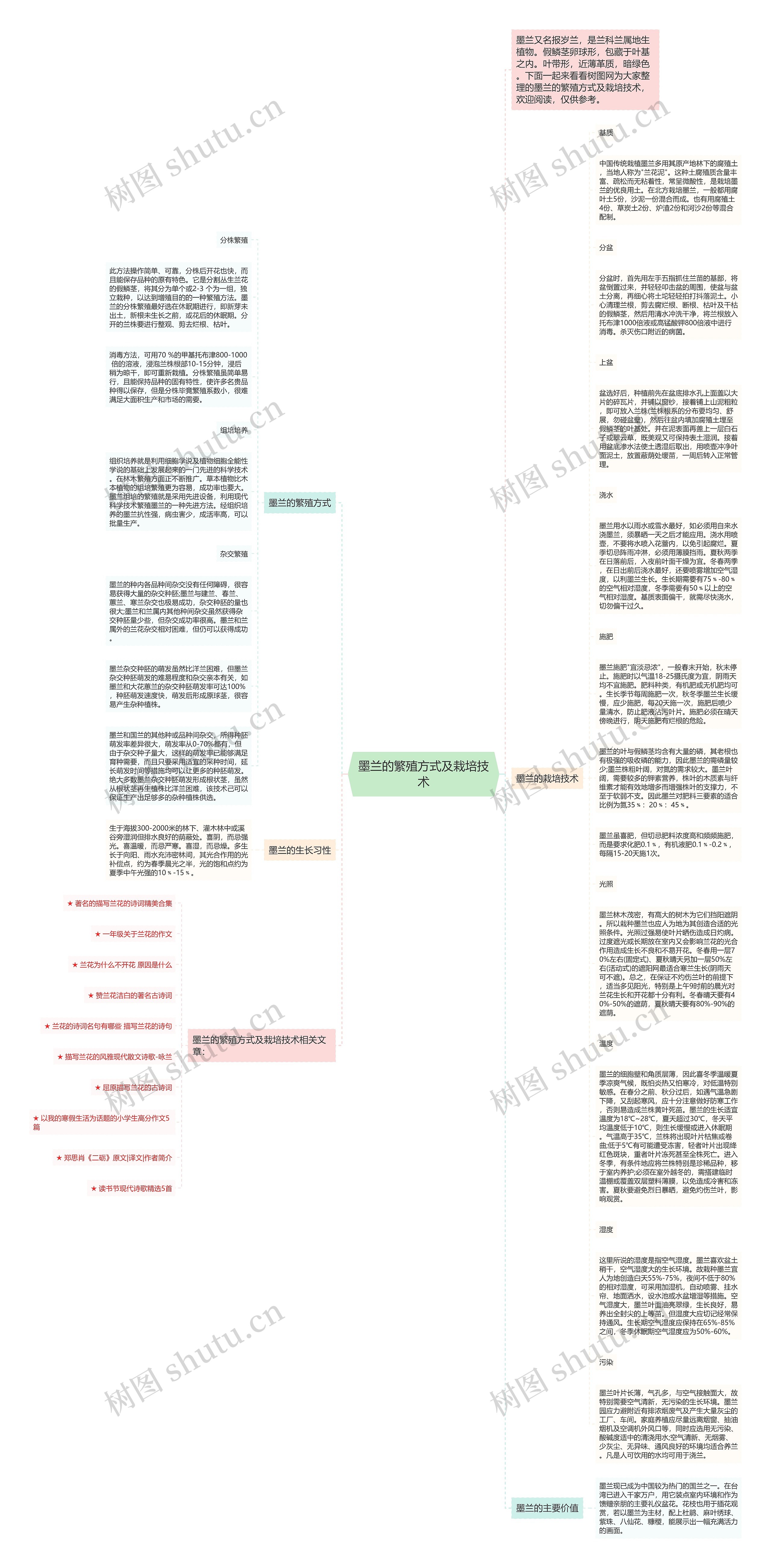 墨兰的繁殖方式及栽培技术思维导图