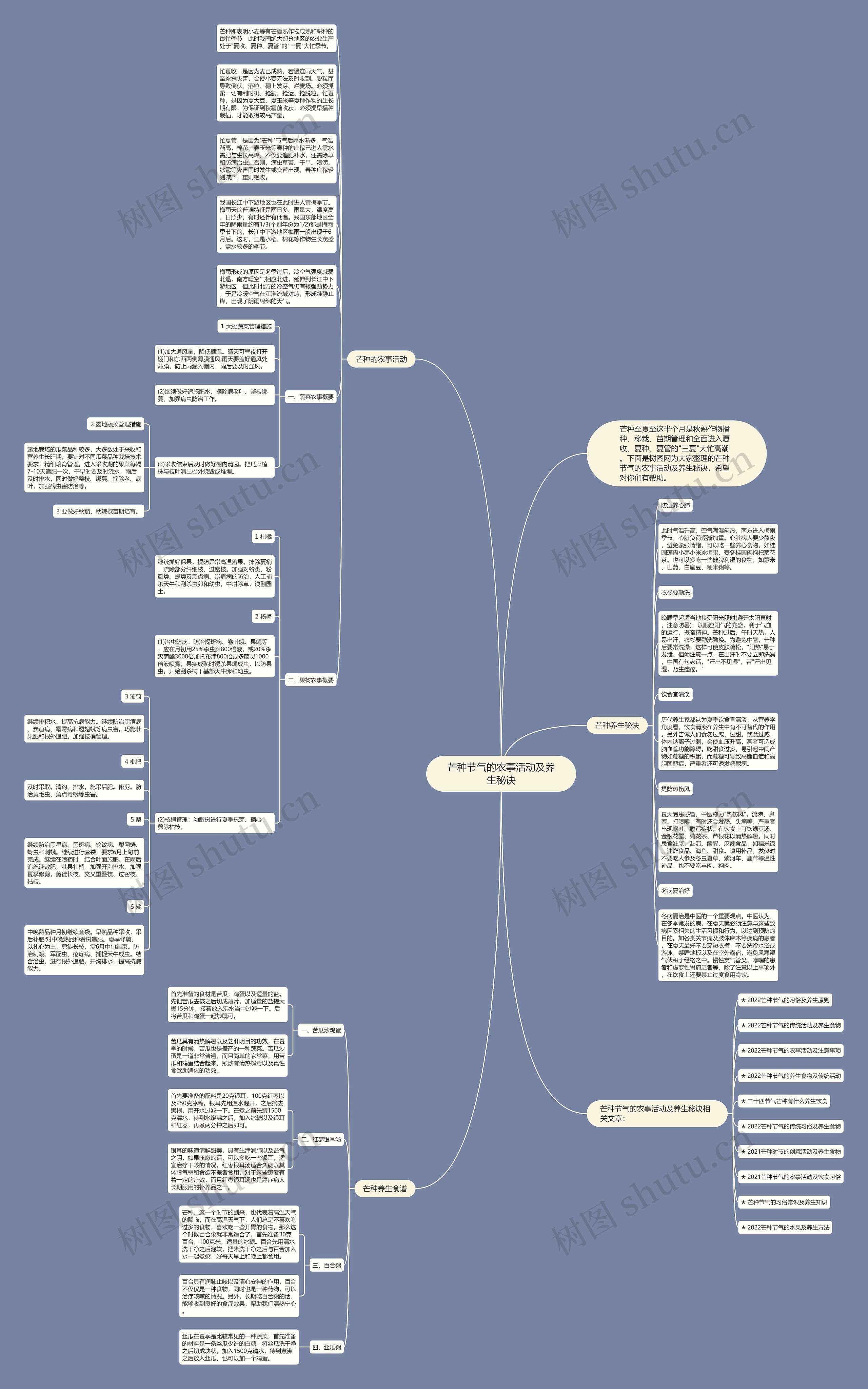 芒种节气的农事活动及养生秘诀思维导图