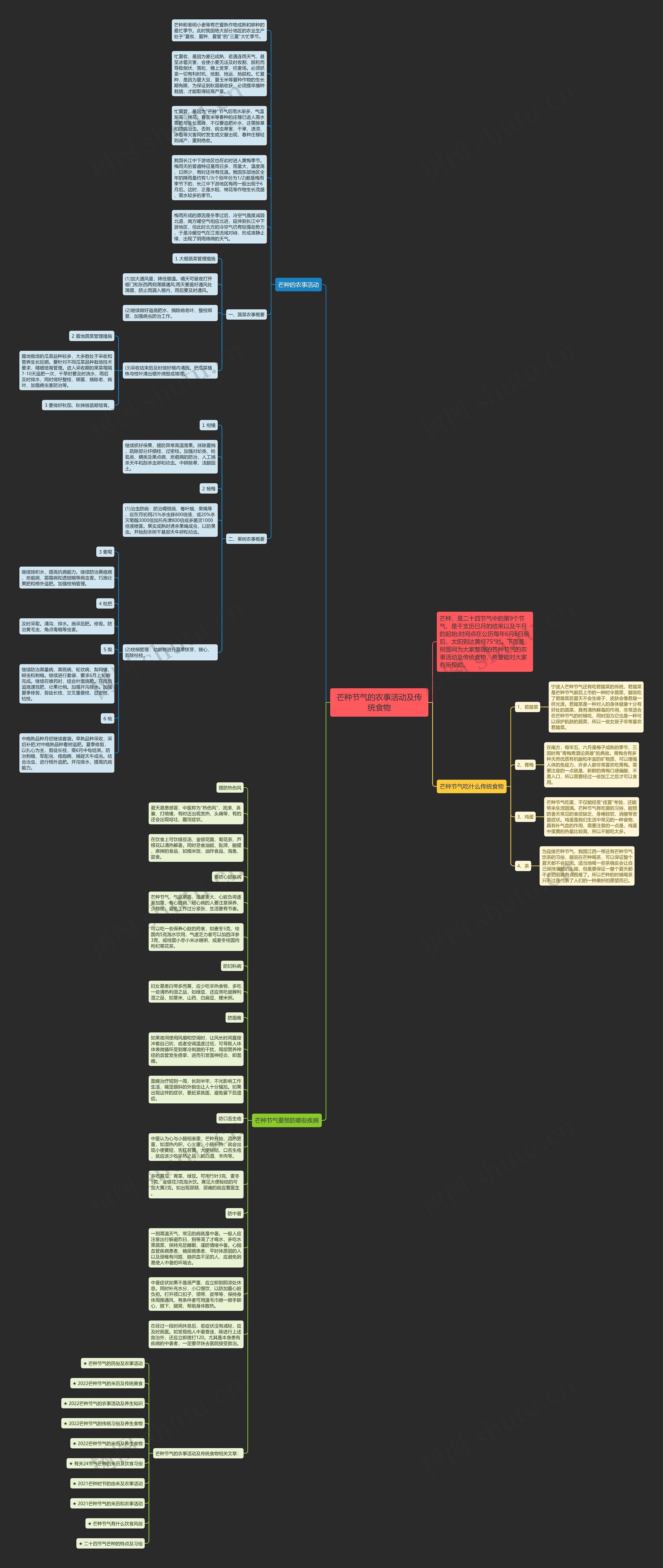 芒种节气的农事活动及传统食物思维导图
