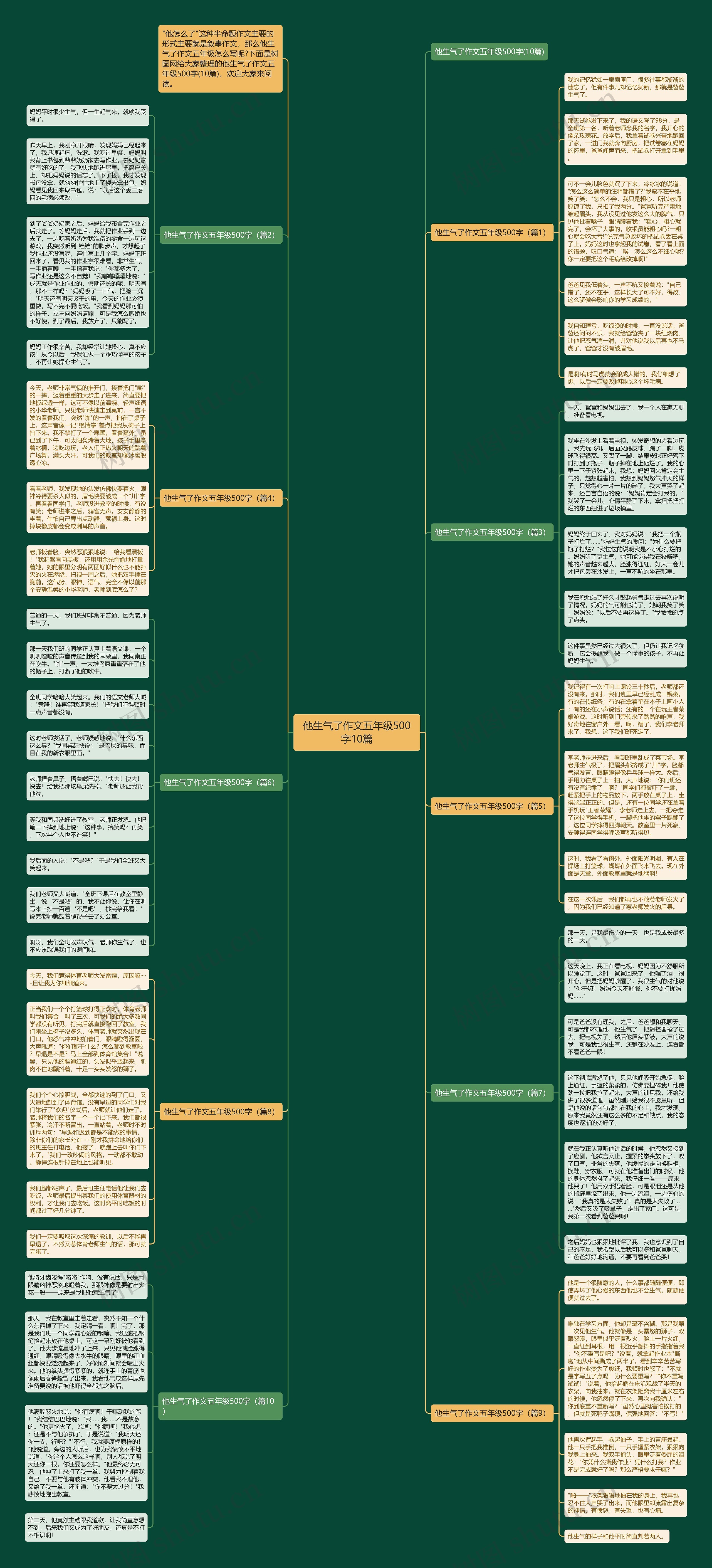 他生气了作文五年级500字10篇思维导图