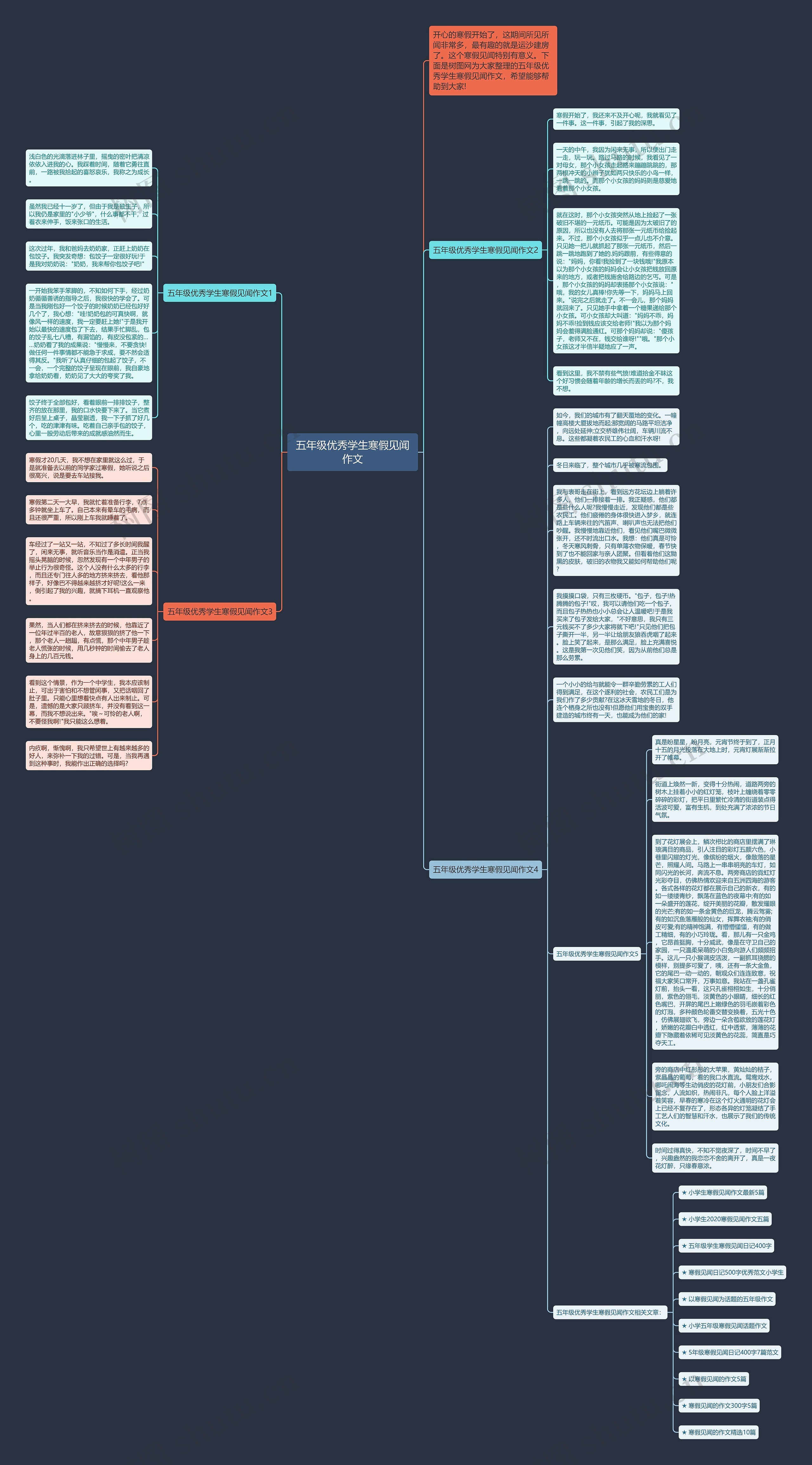五年级优秀学生寒假见闻作文思维导图