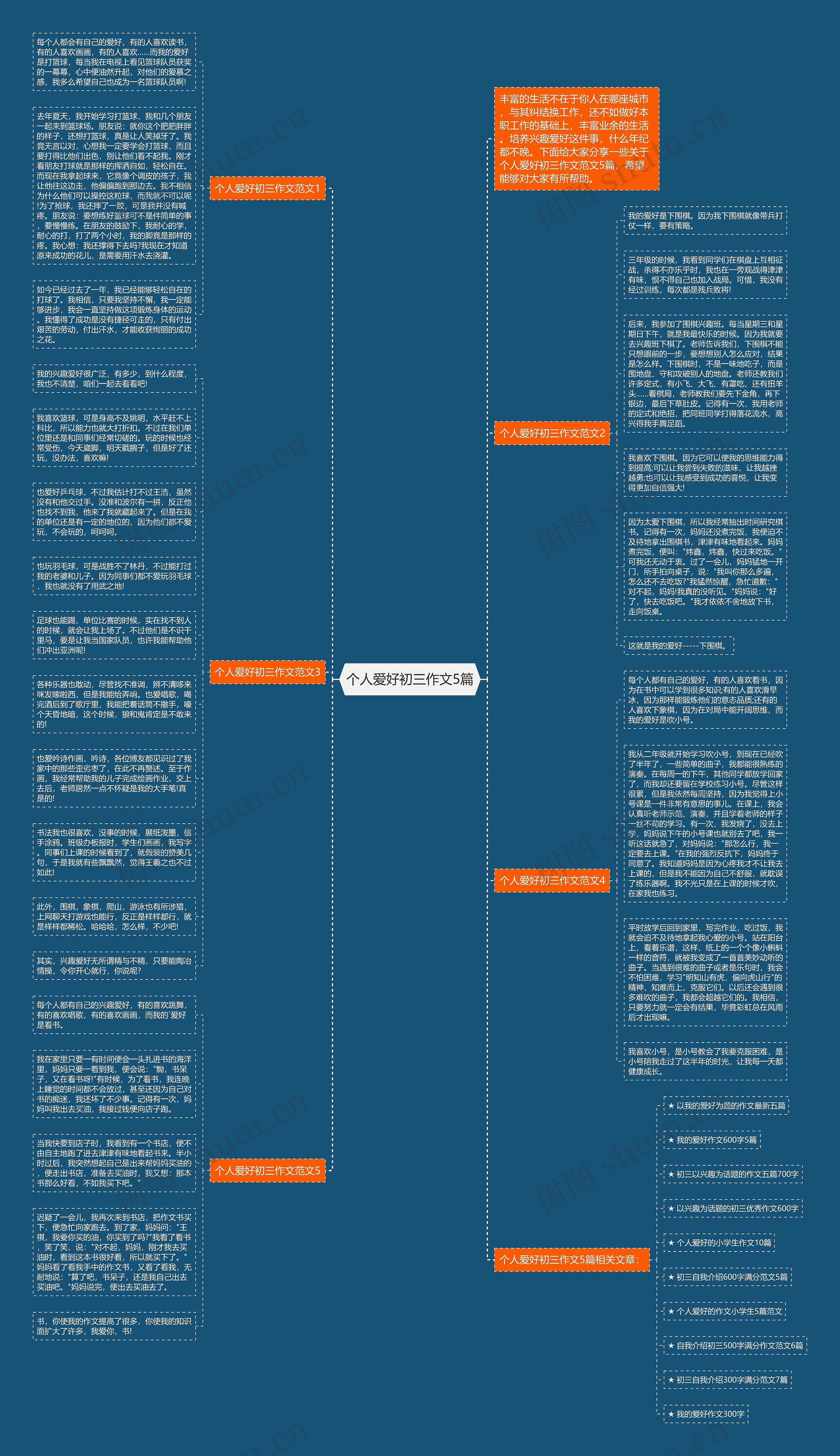 个人爱好初三作文5篇思维导图高清图 个人爱好初三作文5篇思维导图