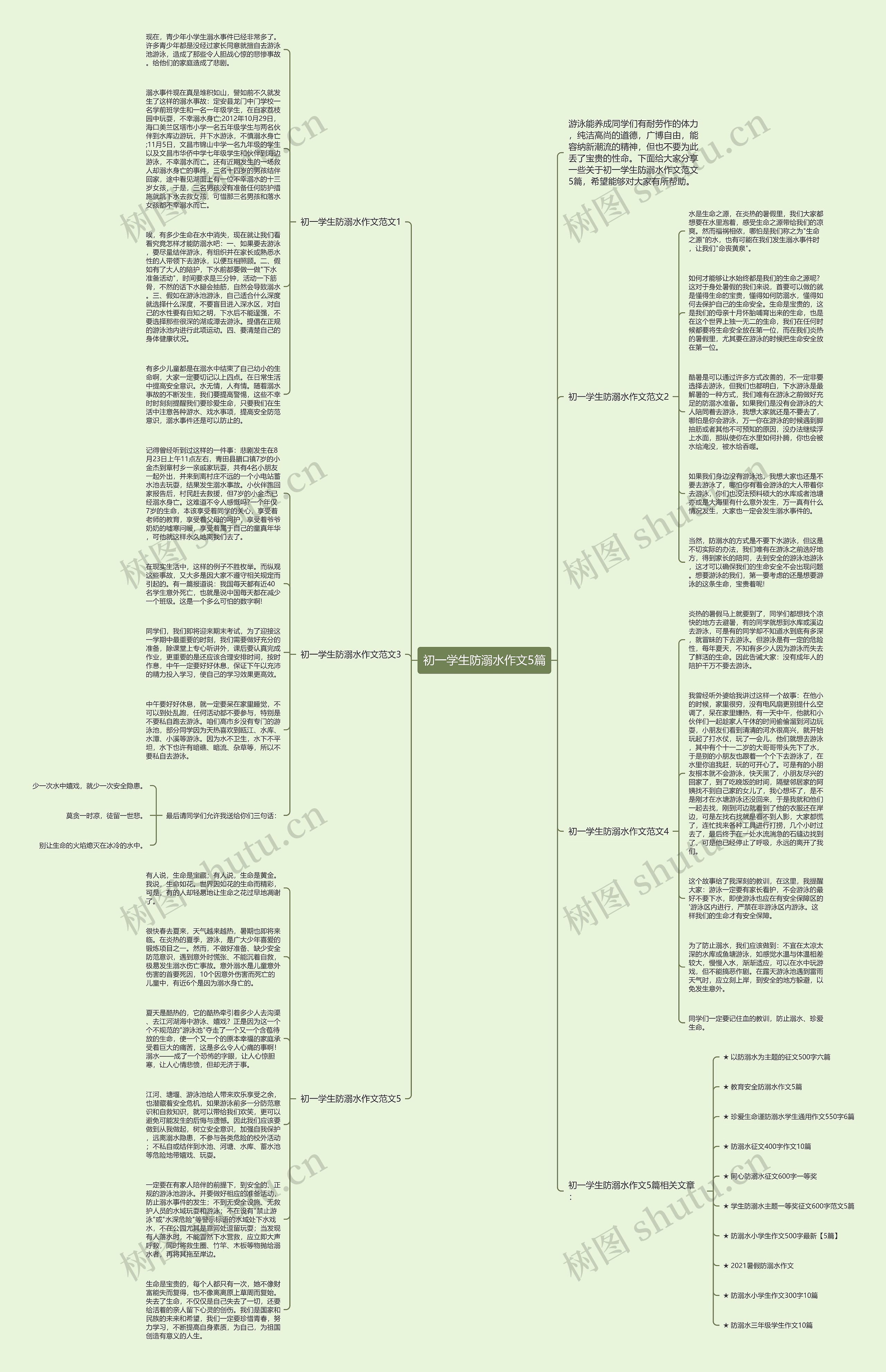 初一学生防溺水作文5篇思维导图