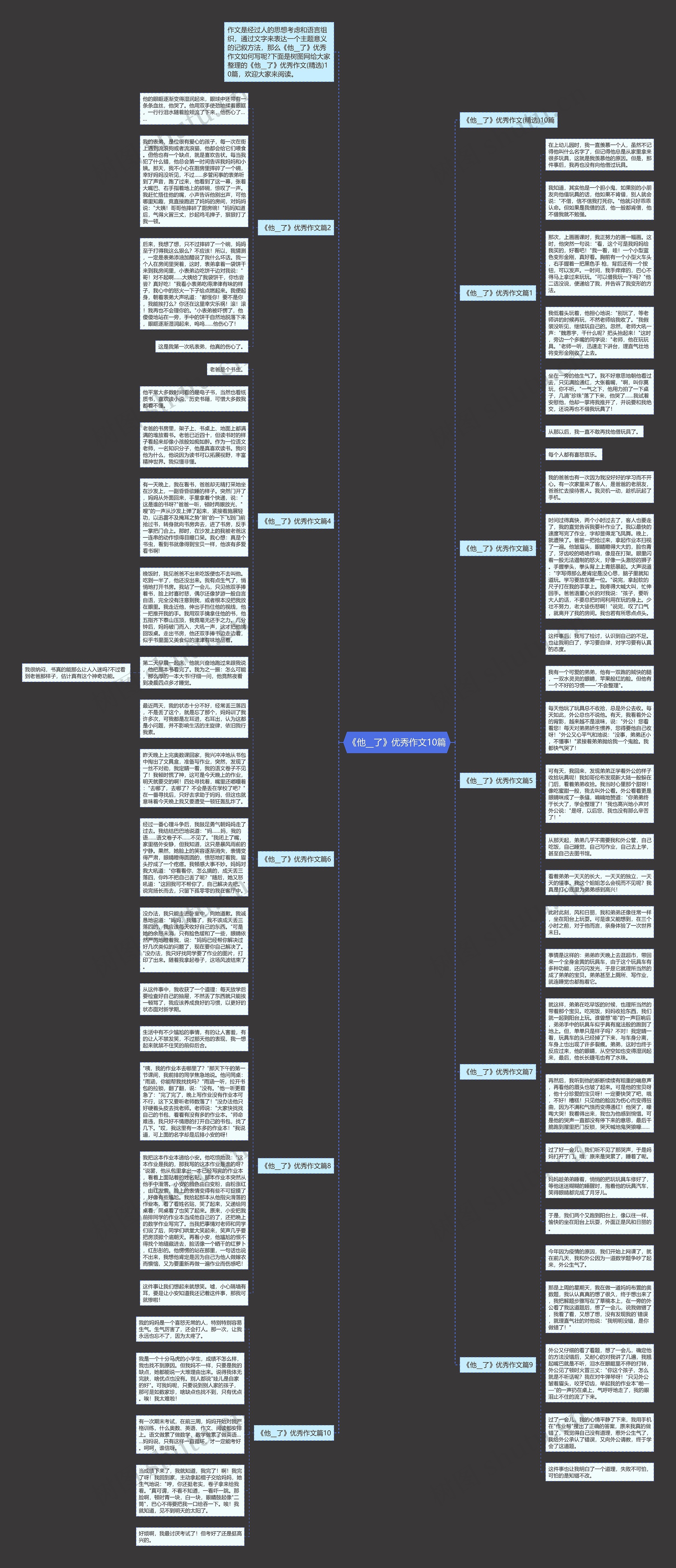 《他__了》优秀作文10篇思维导图