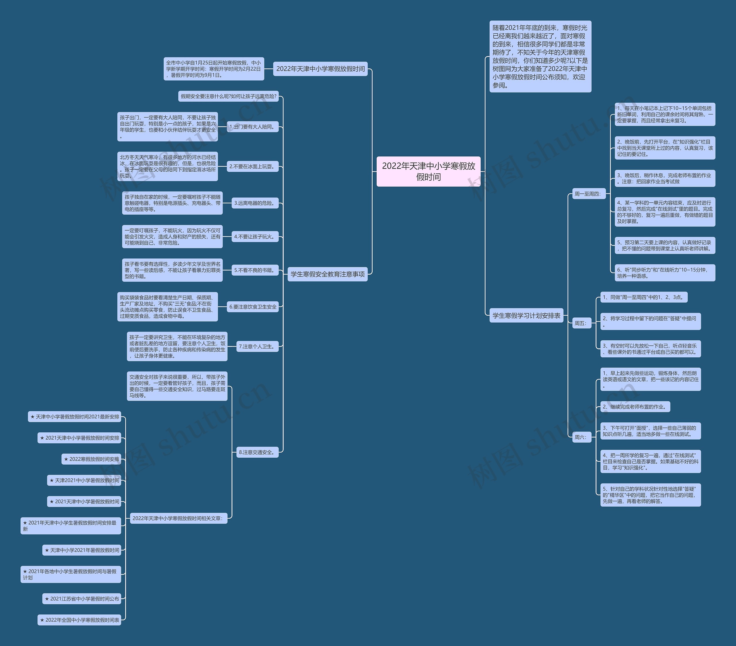 2022年天津中小学寒假放假时间思维导图