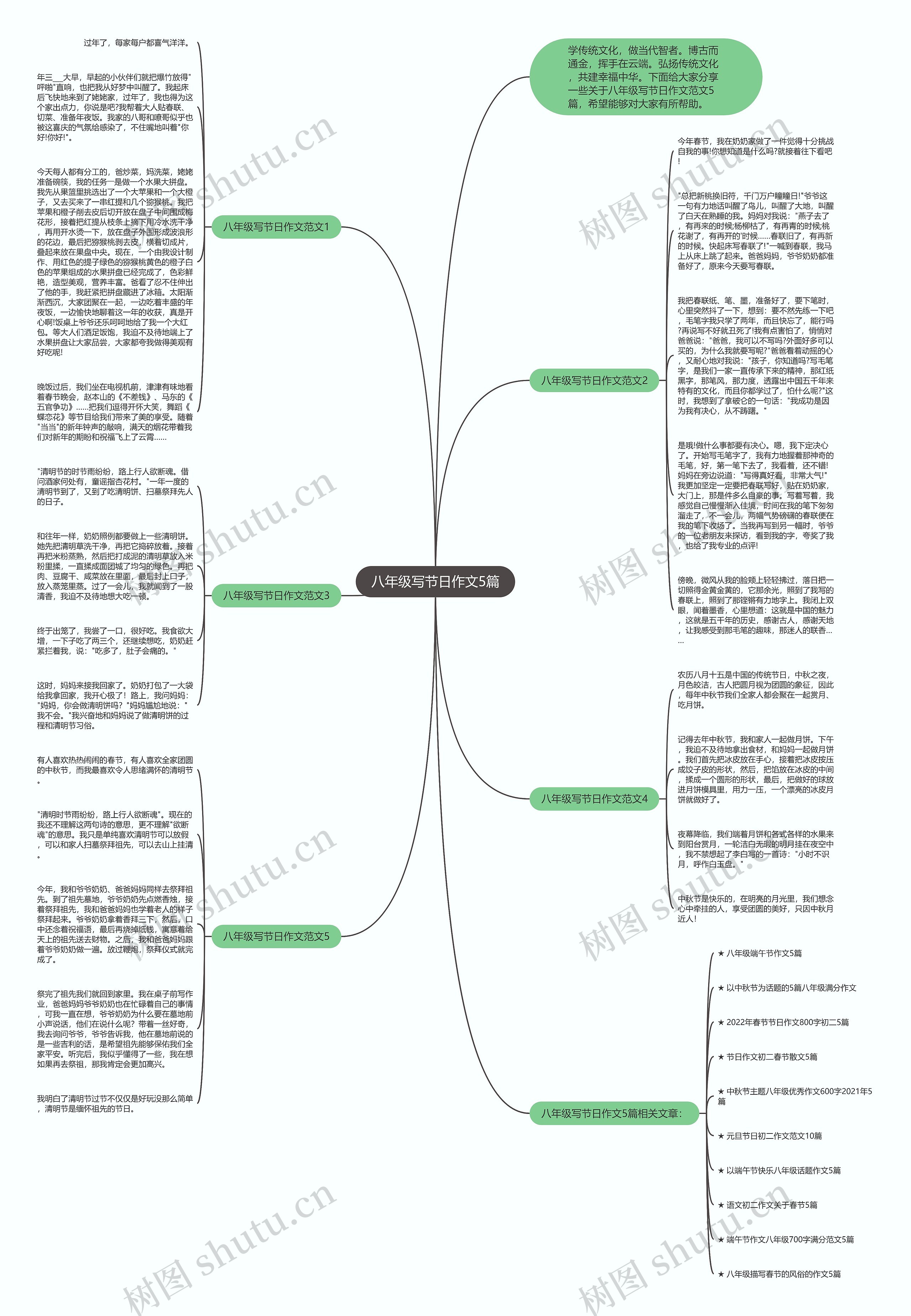 八年级写节日作文5篇思维导图高清图 八年级写节日作文5篇思维导图