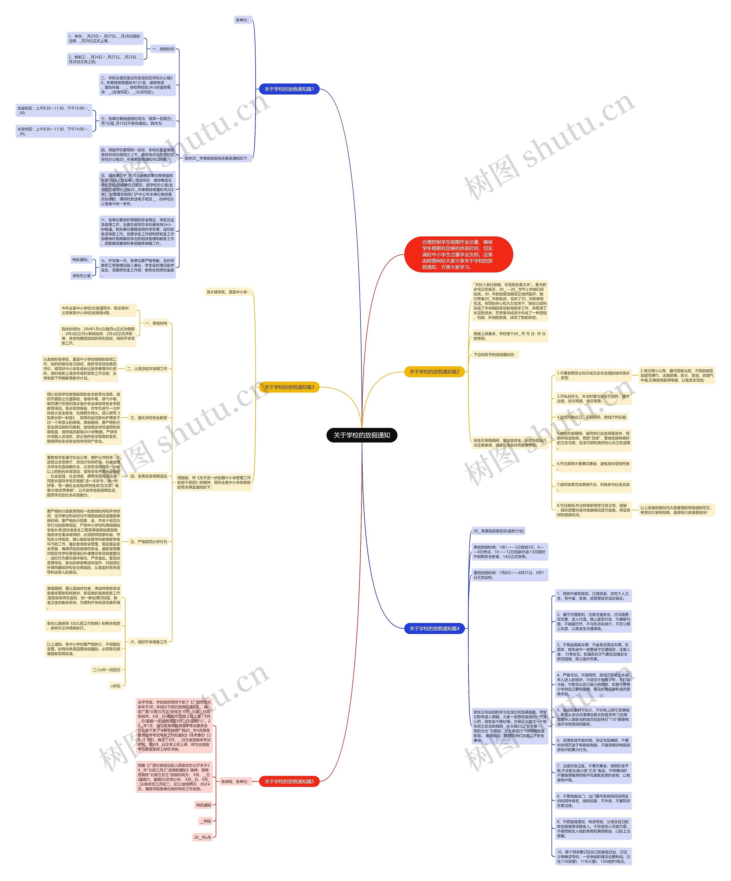 关于学校的放假通知思维导图