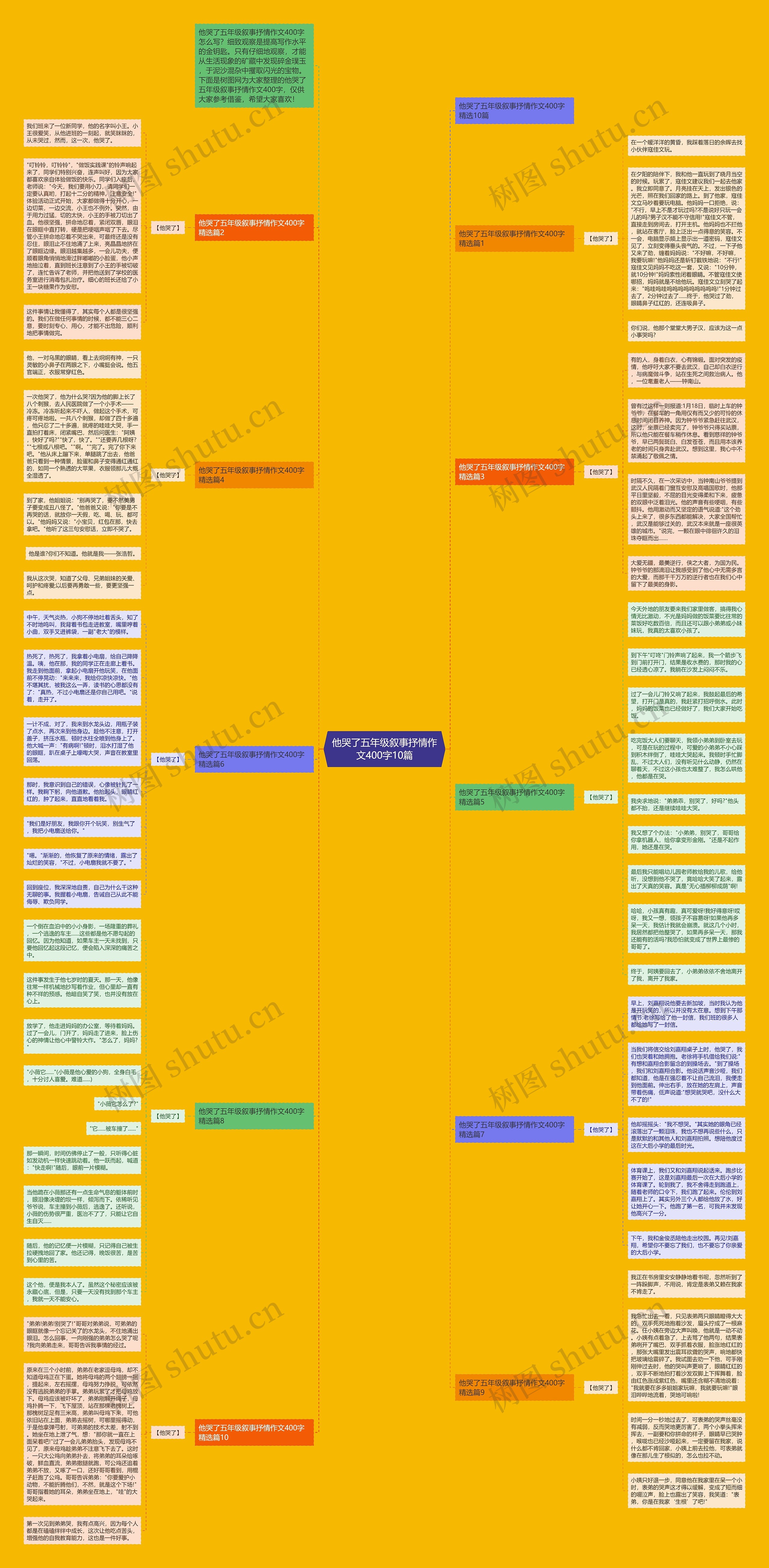 他哭了五年级叙事抒情作文400字10篇思维导图