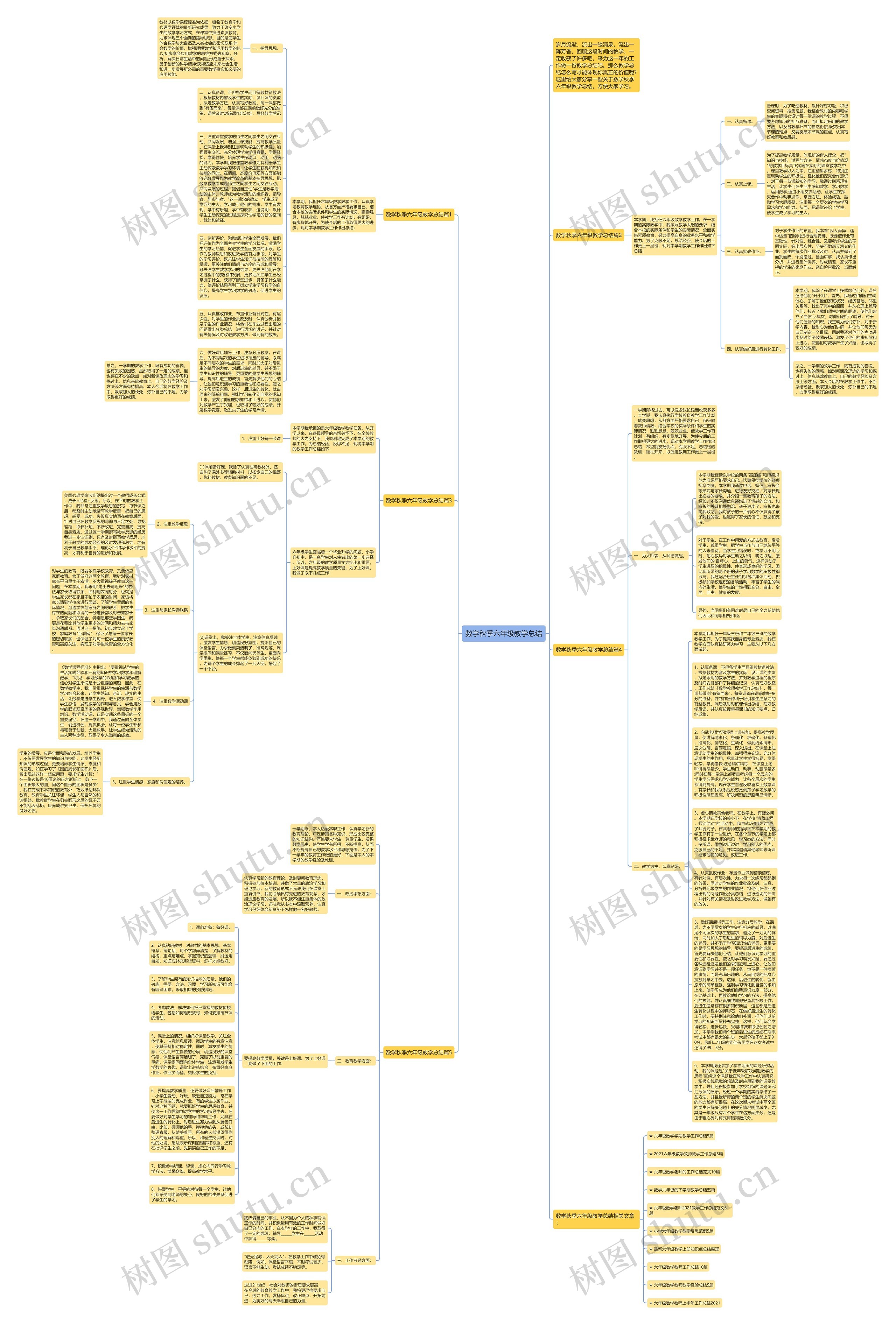 数学秋季六年级教学总结思维导图